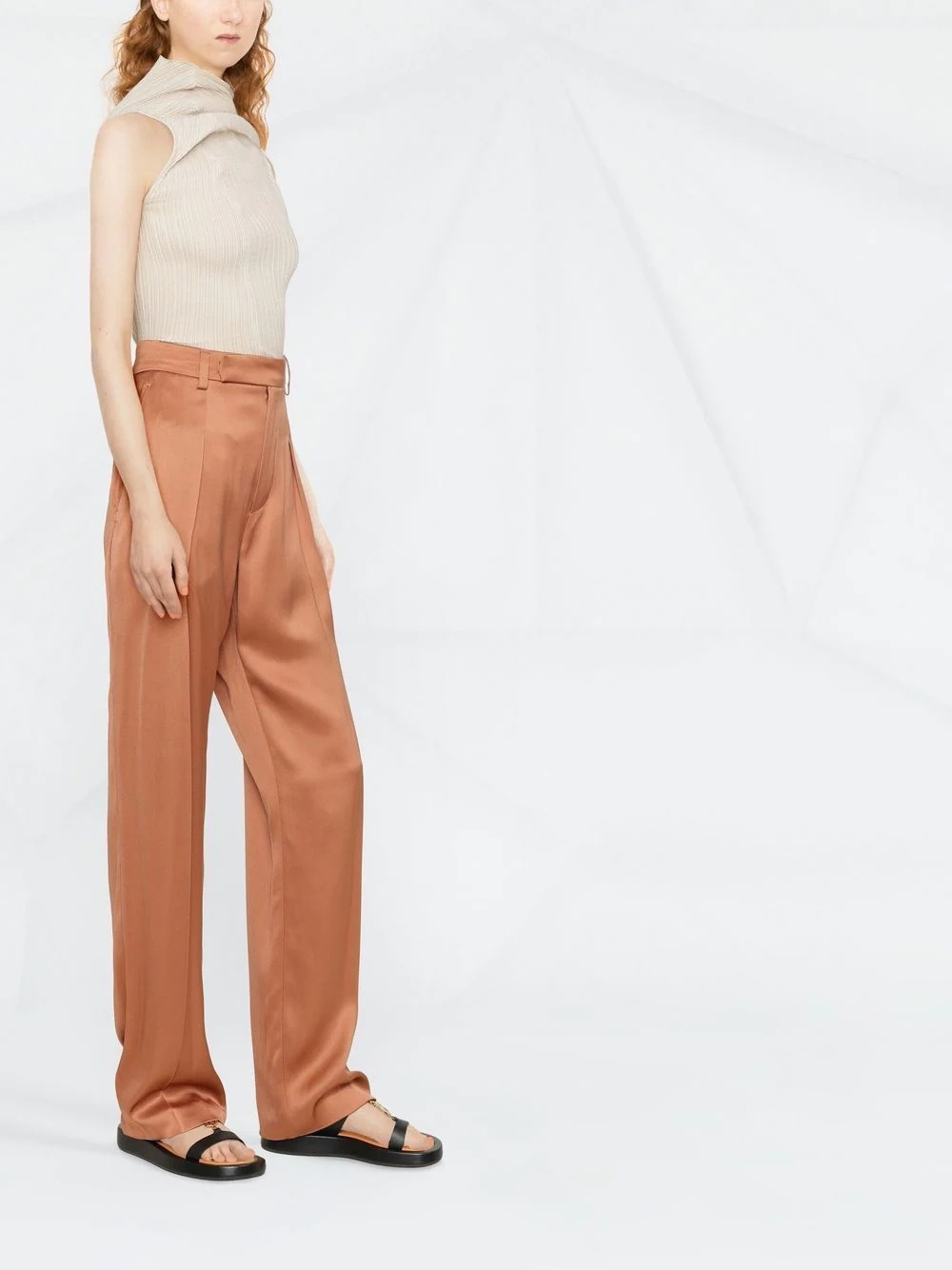 high-waisted silk tailored trousers - 3