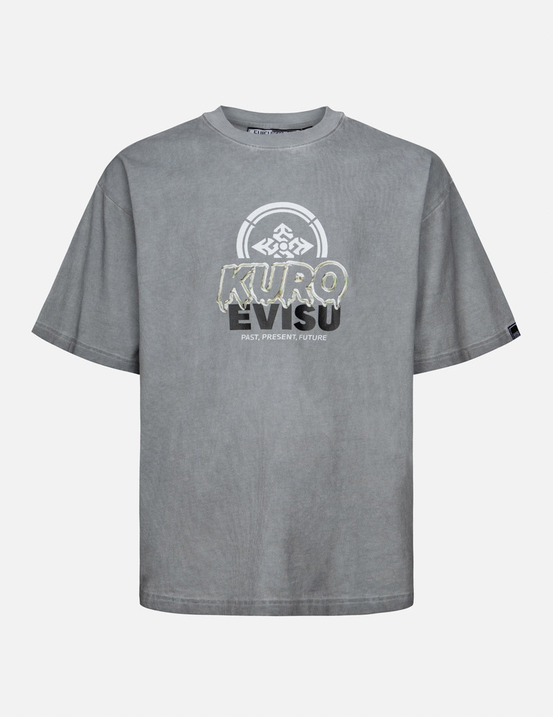 Kamon and Melting Metallic Logo Print Loose Fit T-Shirt 1