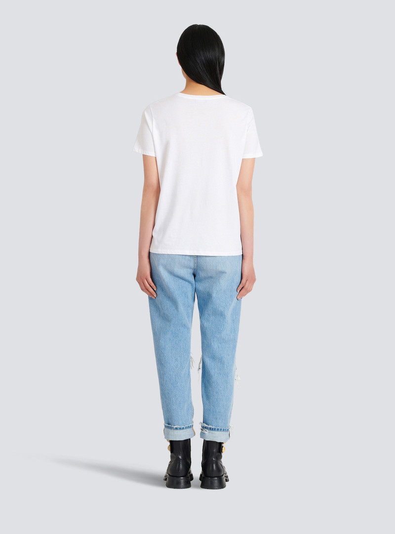 Eco-designed cotton T-shirt with flocked Balmain logo 4
