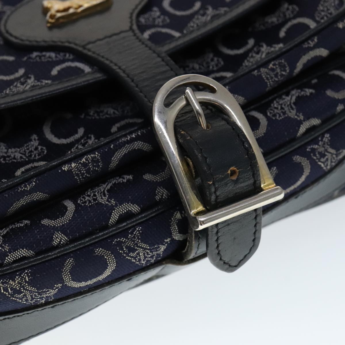 CELINE C Sulky Shoulder Bag Canvas Navy Gold - 10