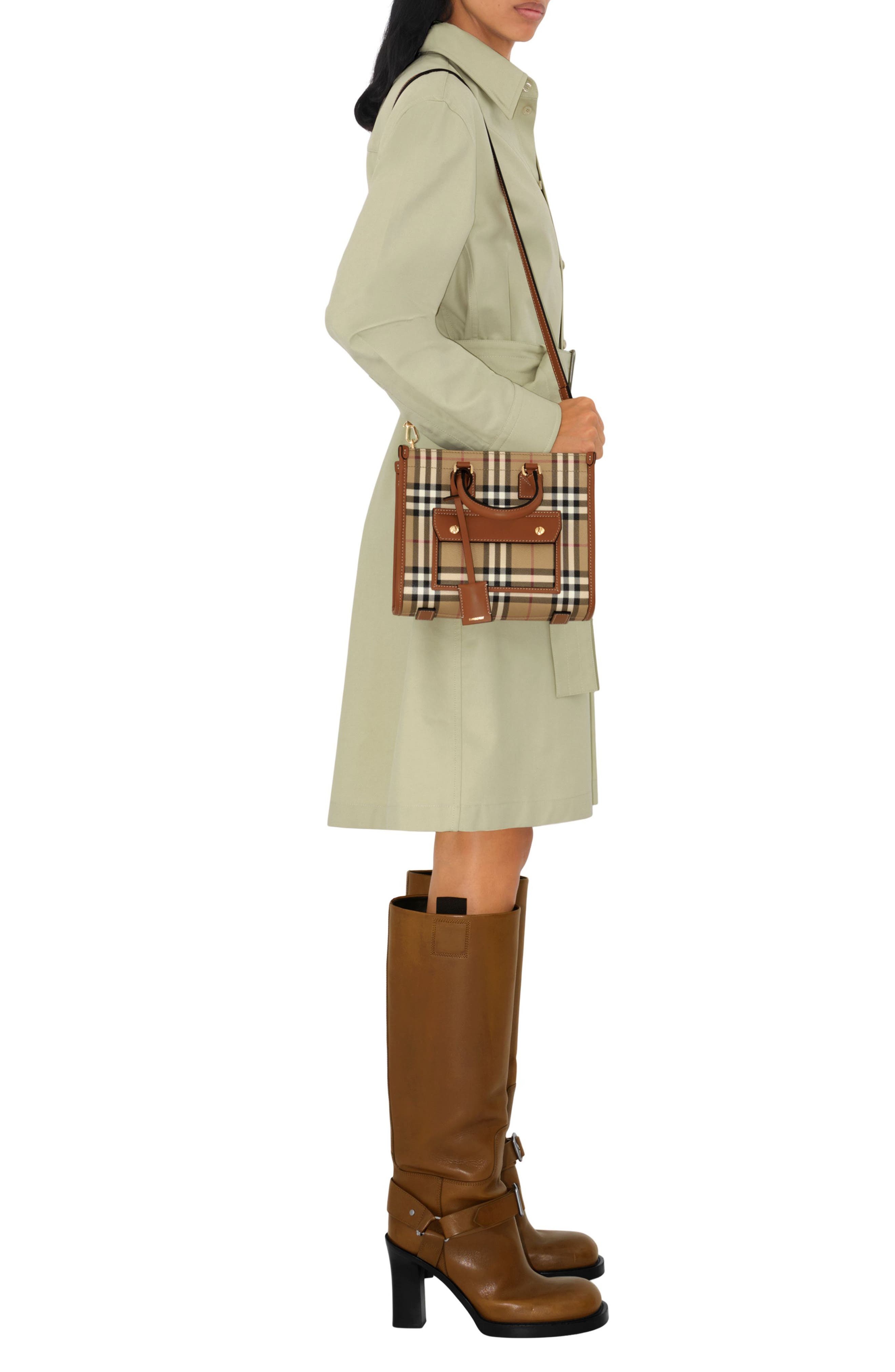 burberry Mini Freya Check Canvas & Leather Tote in Vintage Check/briar Brown at Nordstrom - 6