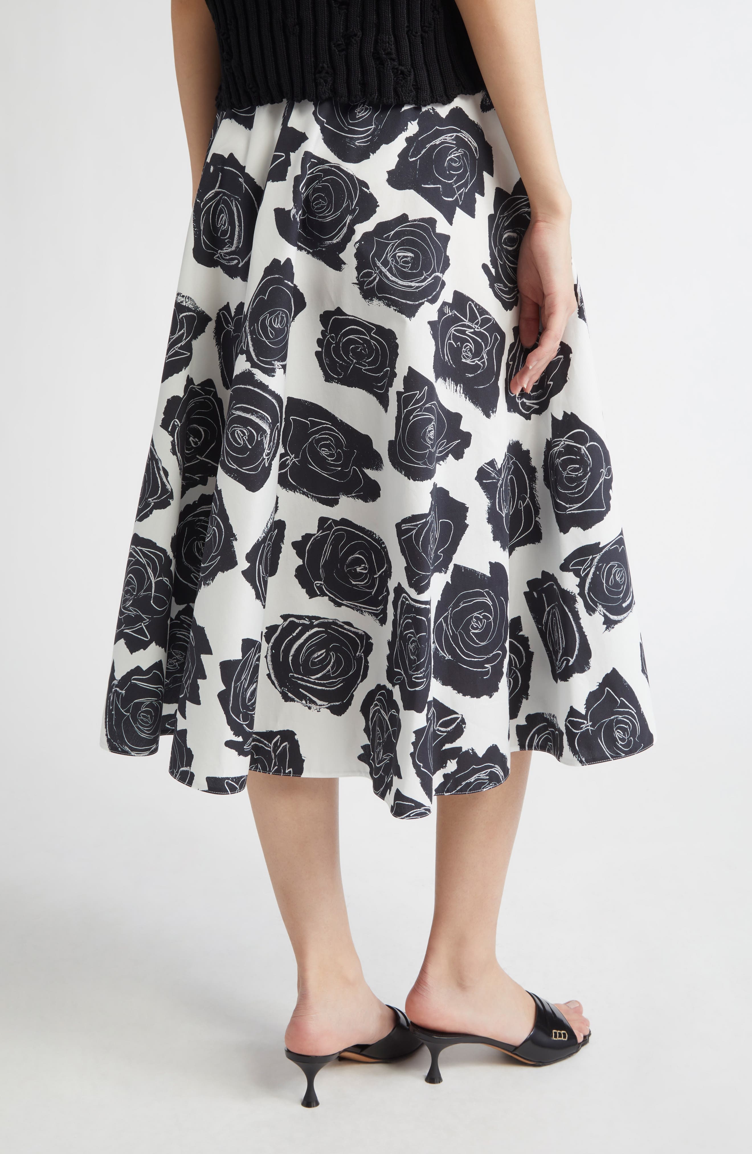 Marni Rose Print Cotton Midi Skirt in Lily White at Nordstrom - 3