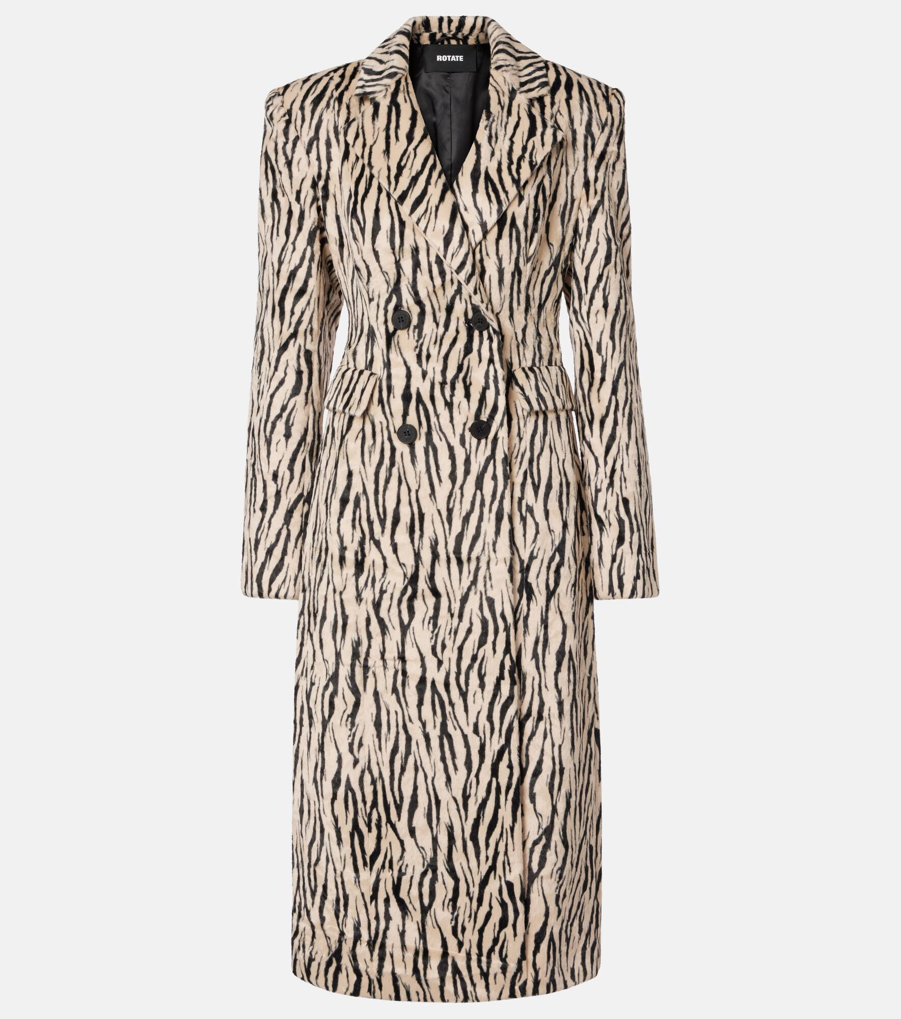 Printed double-breasted faux fur coat - 1