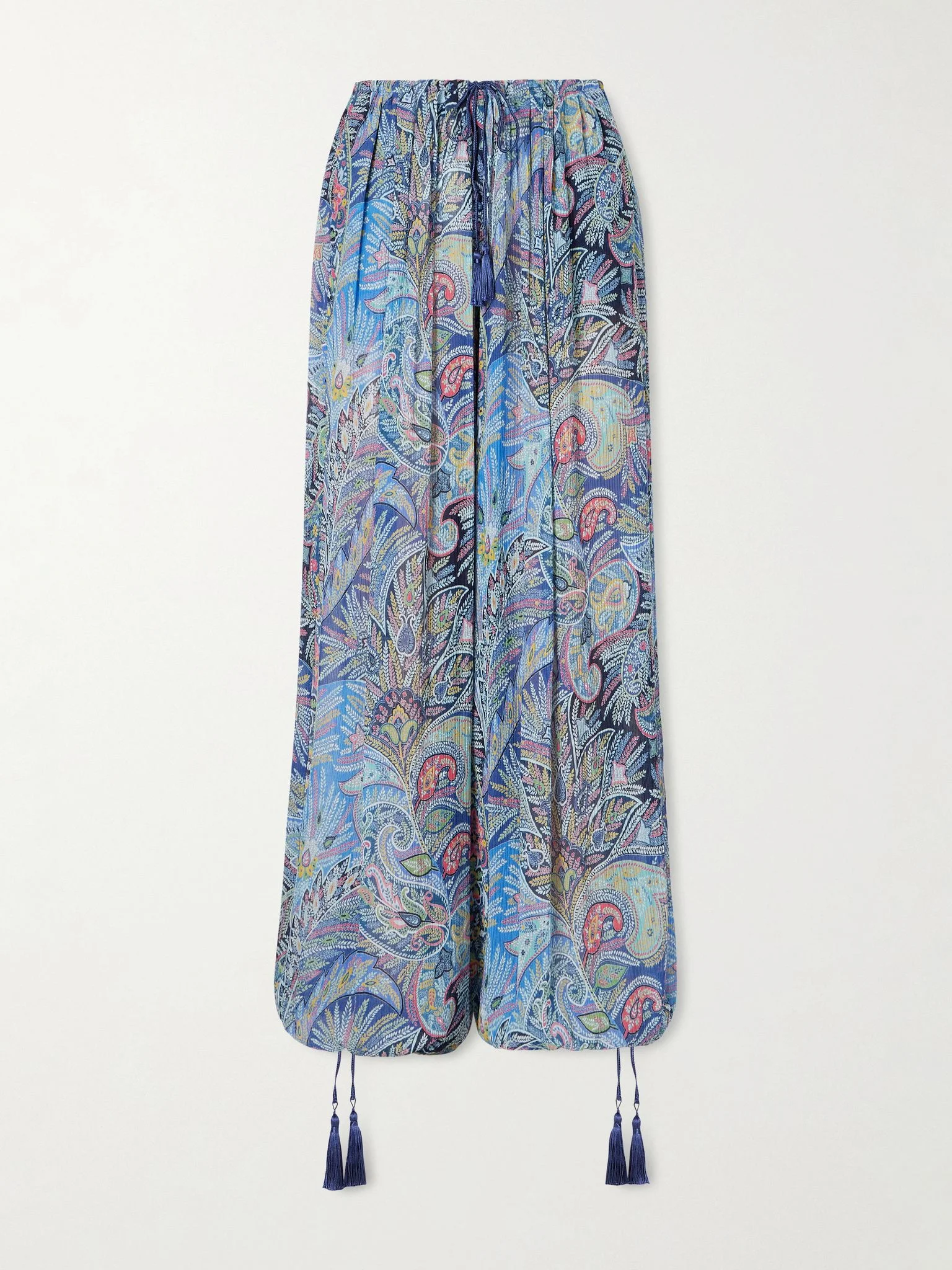Printed crepon wide-leg pants Blue - 1