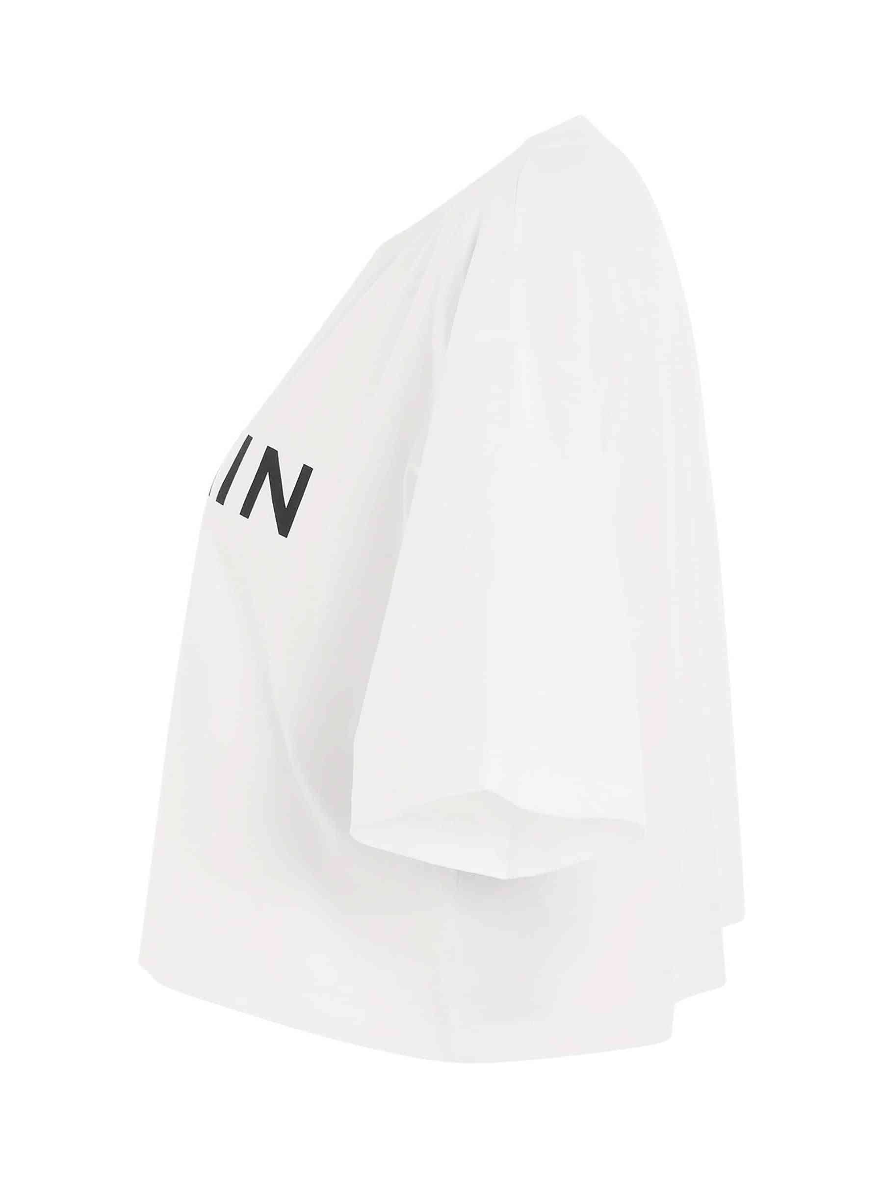 Logo Print Cropped T-Shirt in White/Black - 3