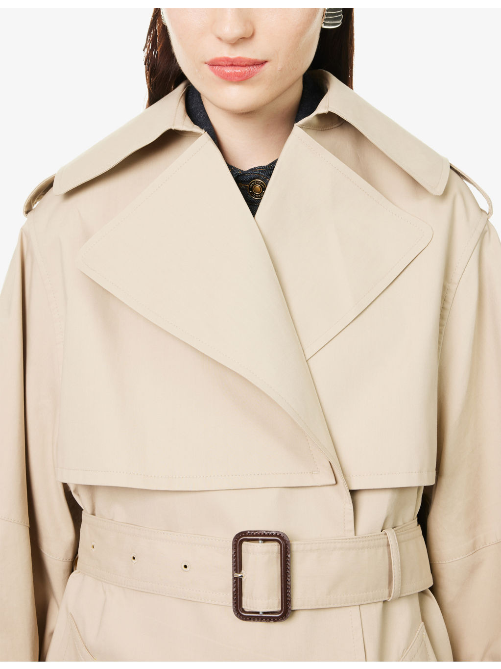 Belted Notch-Lapels Cotton Trench Coat - 5