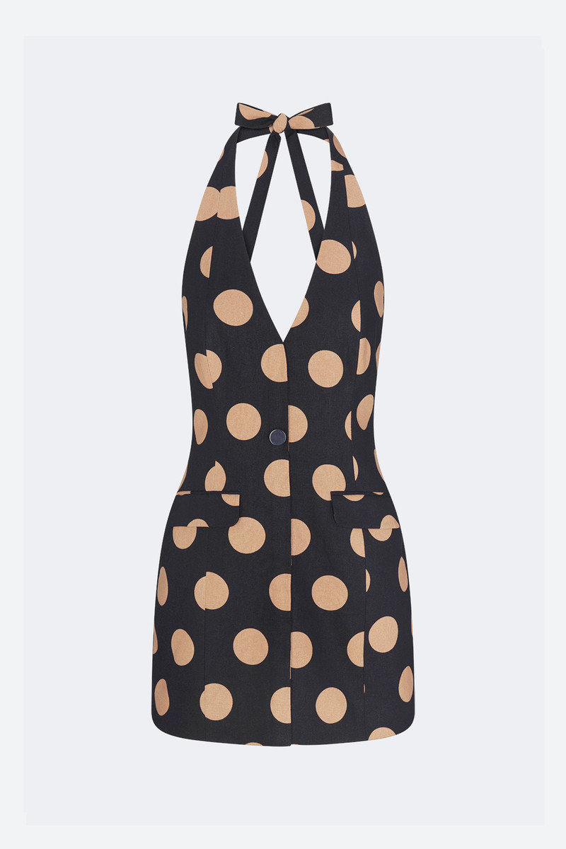 SIMONMILLER Kirra Linen Mini Dress In Black/Tan Polka Dot outlook