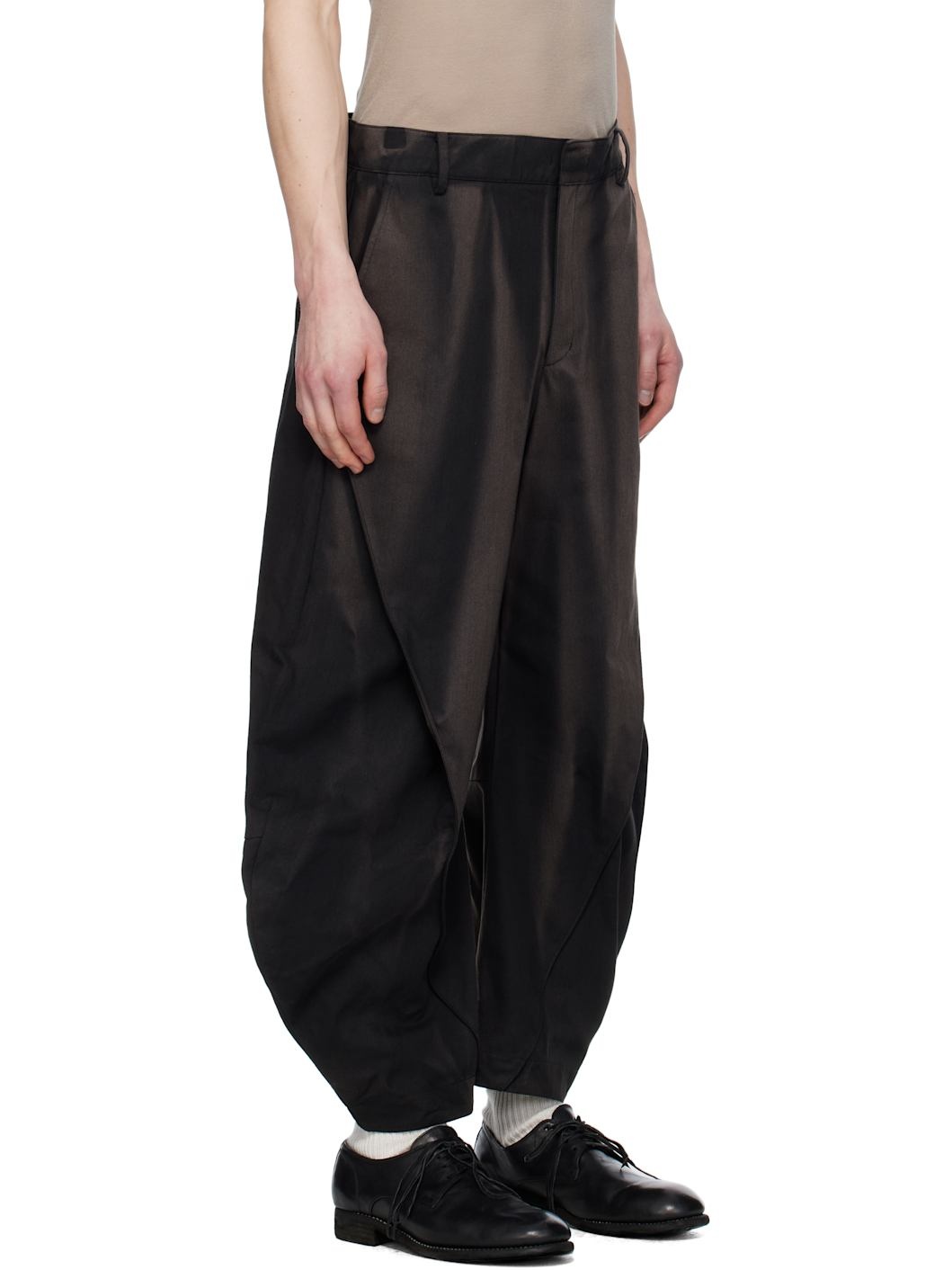 Black Sun-Bleached Curved Drawcord Trousers - 2