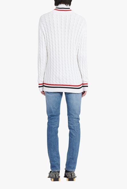 White cotton turtleneck with Balmain badge - 3