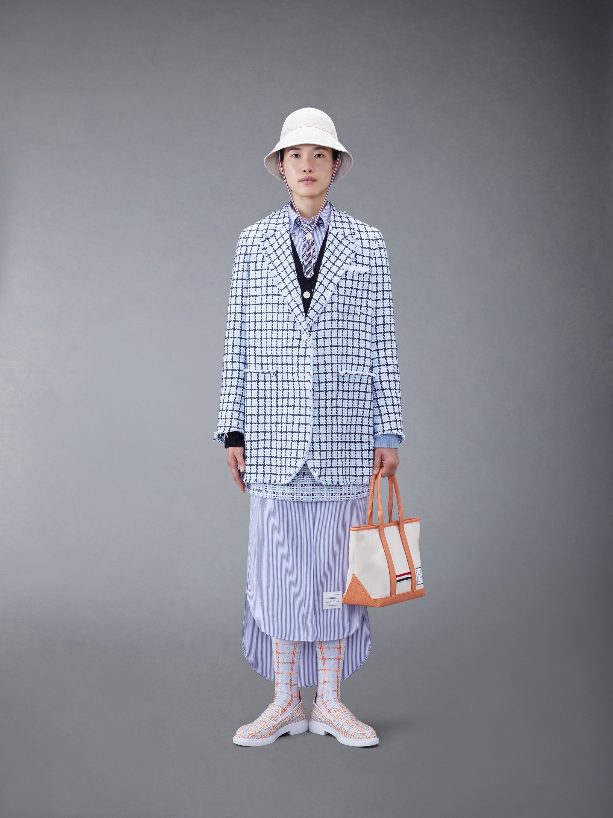 Check Summer Tweed Fray Narrow Shoulder Sack Jacket - 3