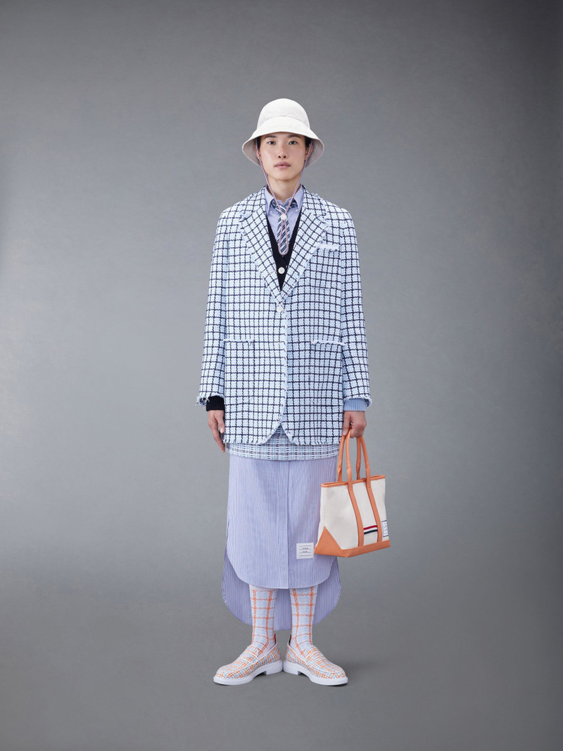 Check Summer Tweed Fray Narrow Shoulder Sack Jacket 3