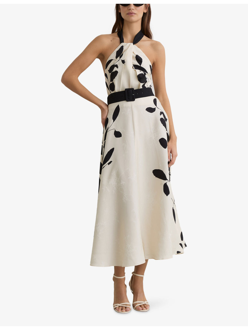 REISS Libby Leaf-Print Woven Midi Dress outlook