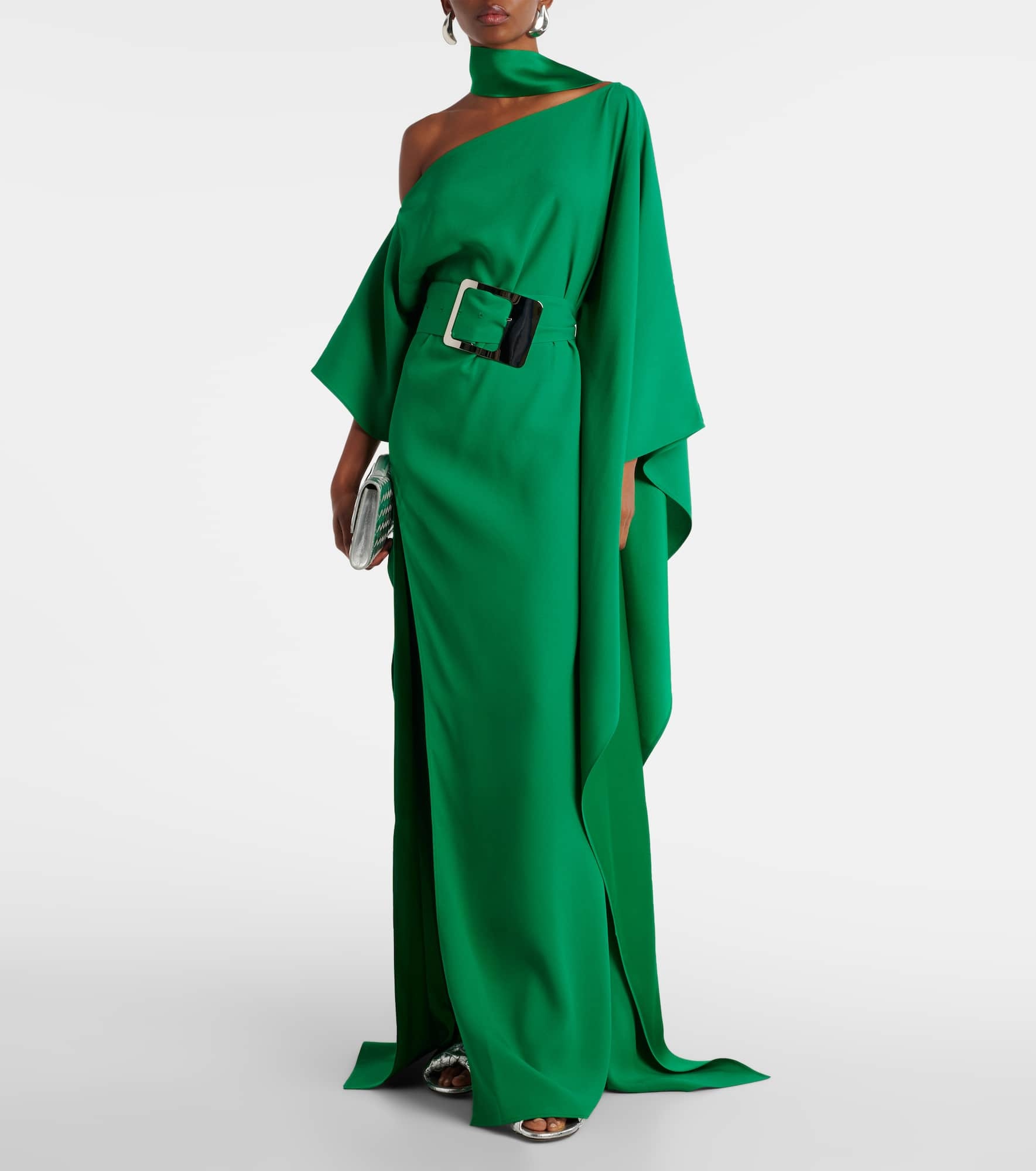 Taylor belted one-shoulder crêpe cady kaftan - 2