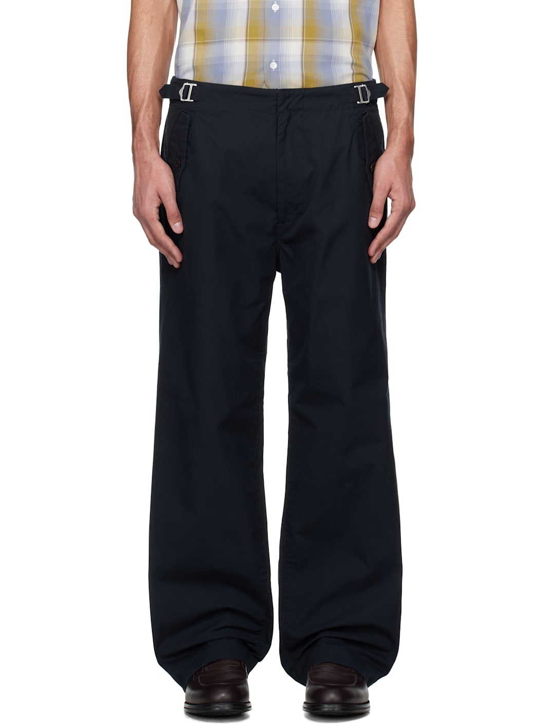 Navy Side Belt Wide Trousers - 1