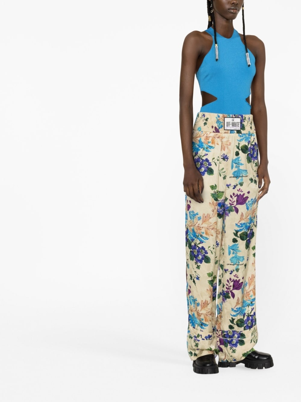 floral-jacquard palazzo trousers - 3
