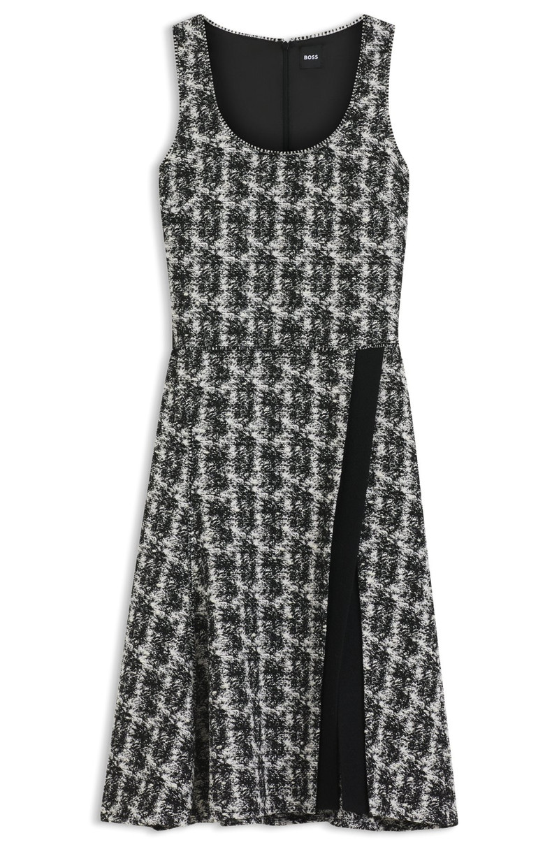 SLEEVELESS DRESS IN PATTERNED FEATHER TWEED 1