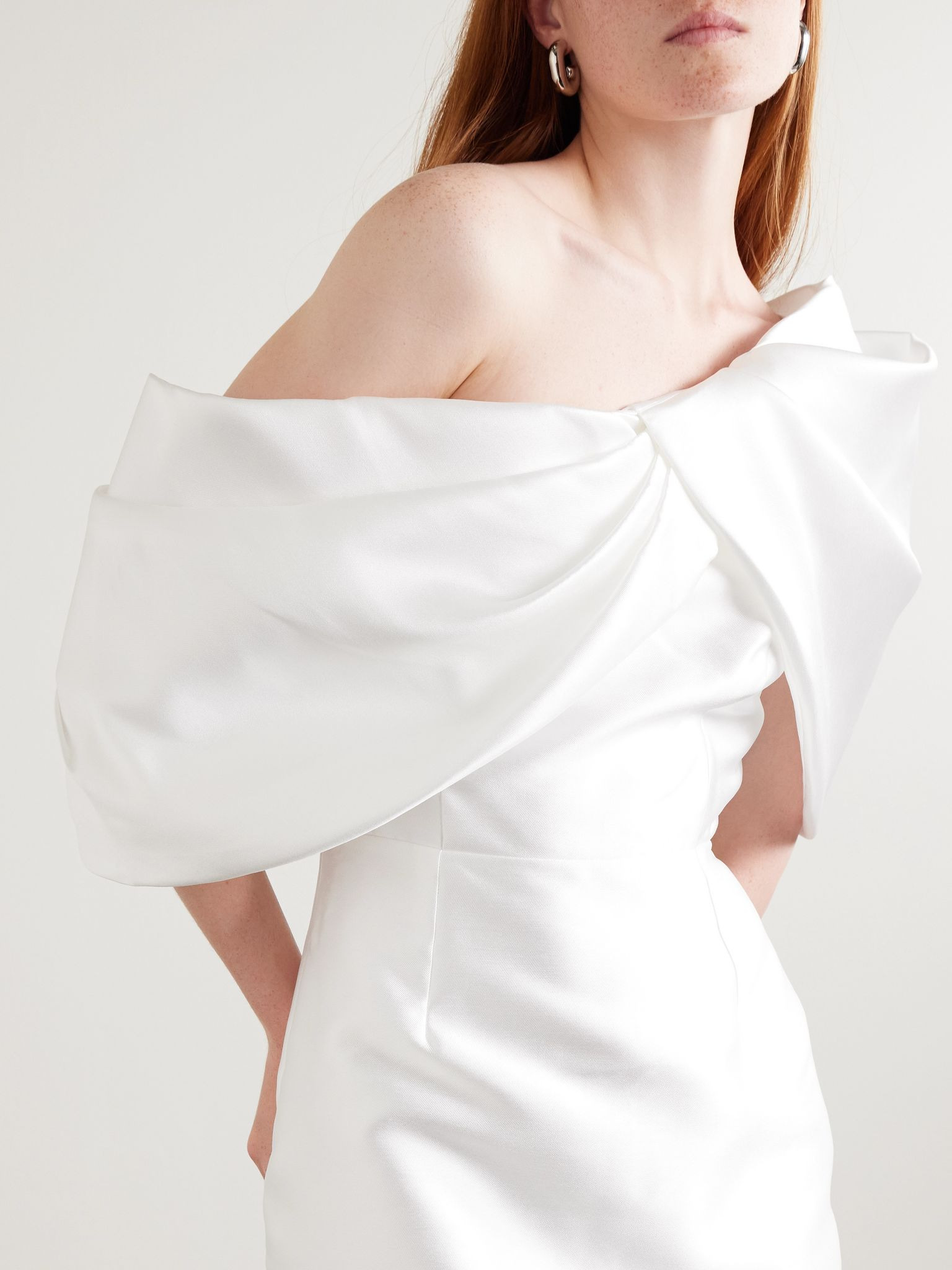 Davina off-the-shoulder draped faille gown Cream - 5