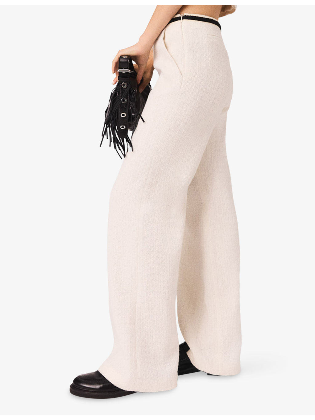 Contrast-Trim Wide-Leg Tweed Trousers - 3