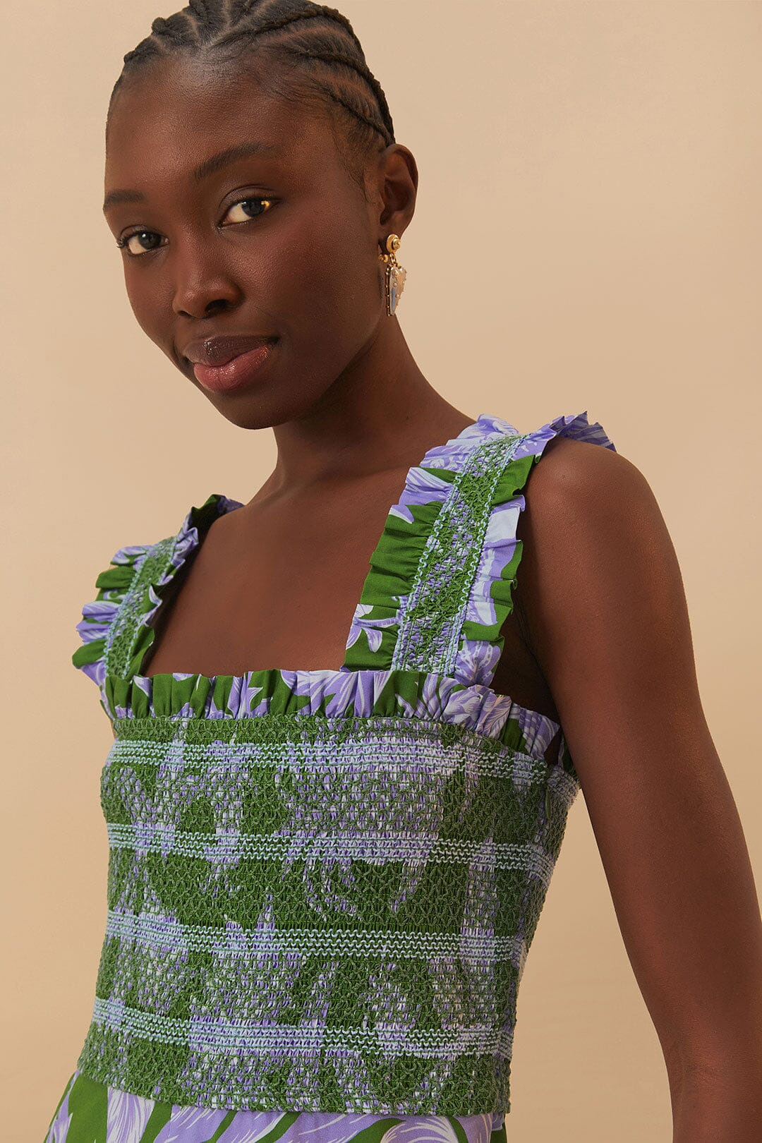 Green Tropical Swing Sleeveless Midi Dress - 3