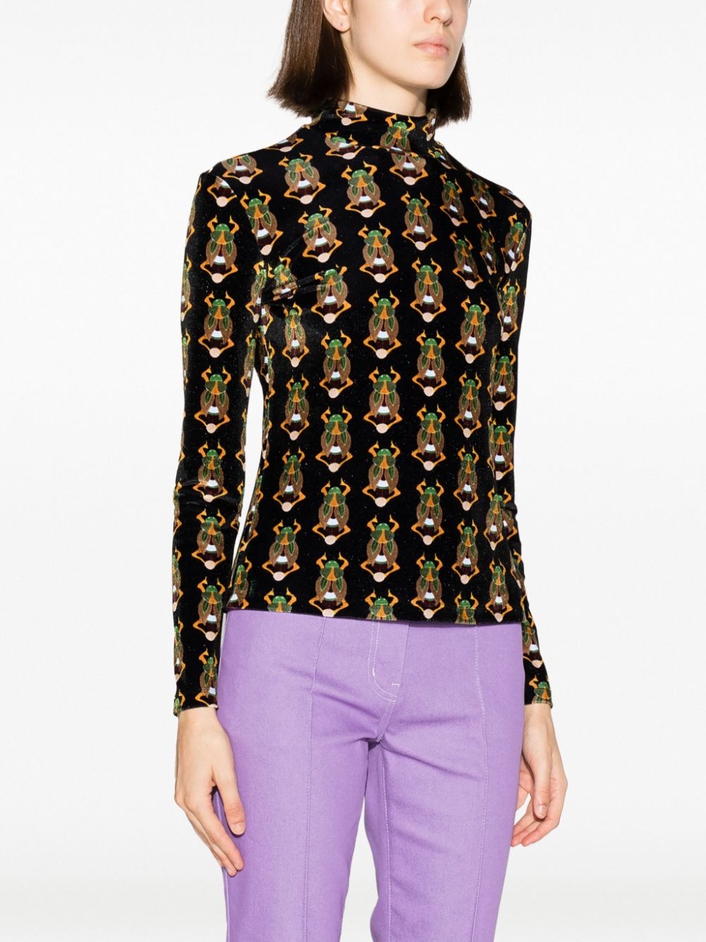 scarab-motif velvet T-shirt - 3