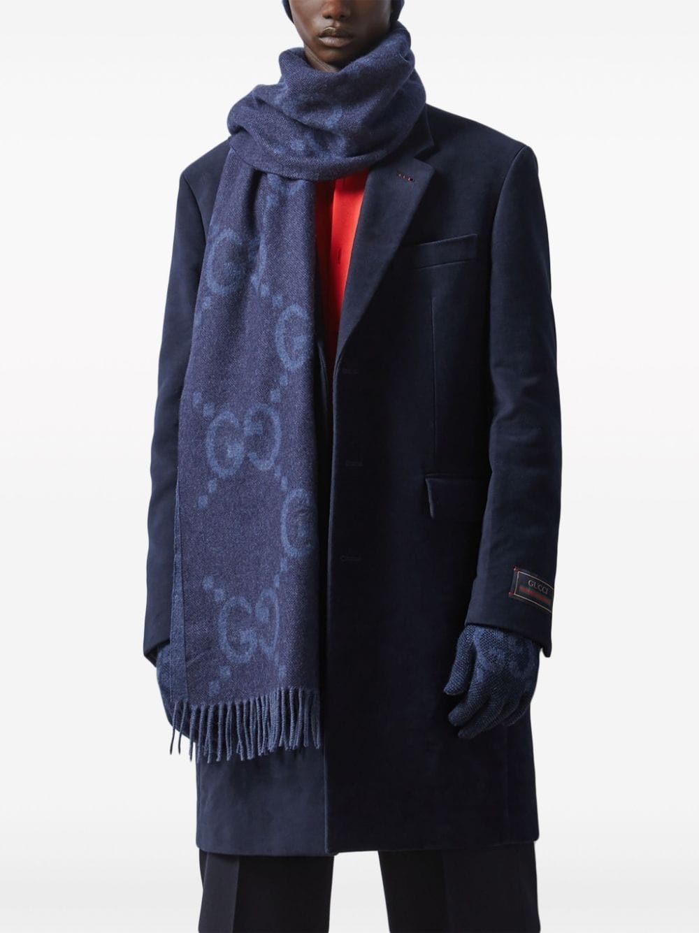 GG-jacquard fringed cashmere scarf - 3