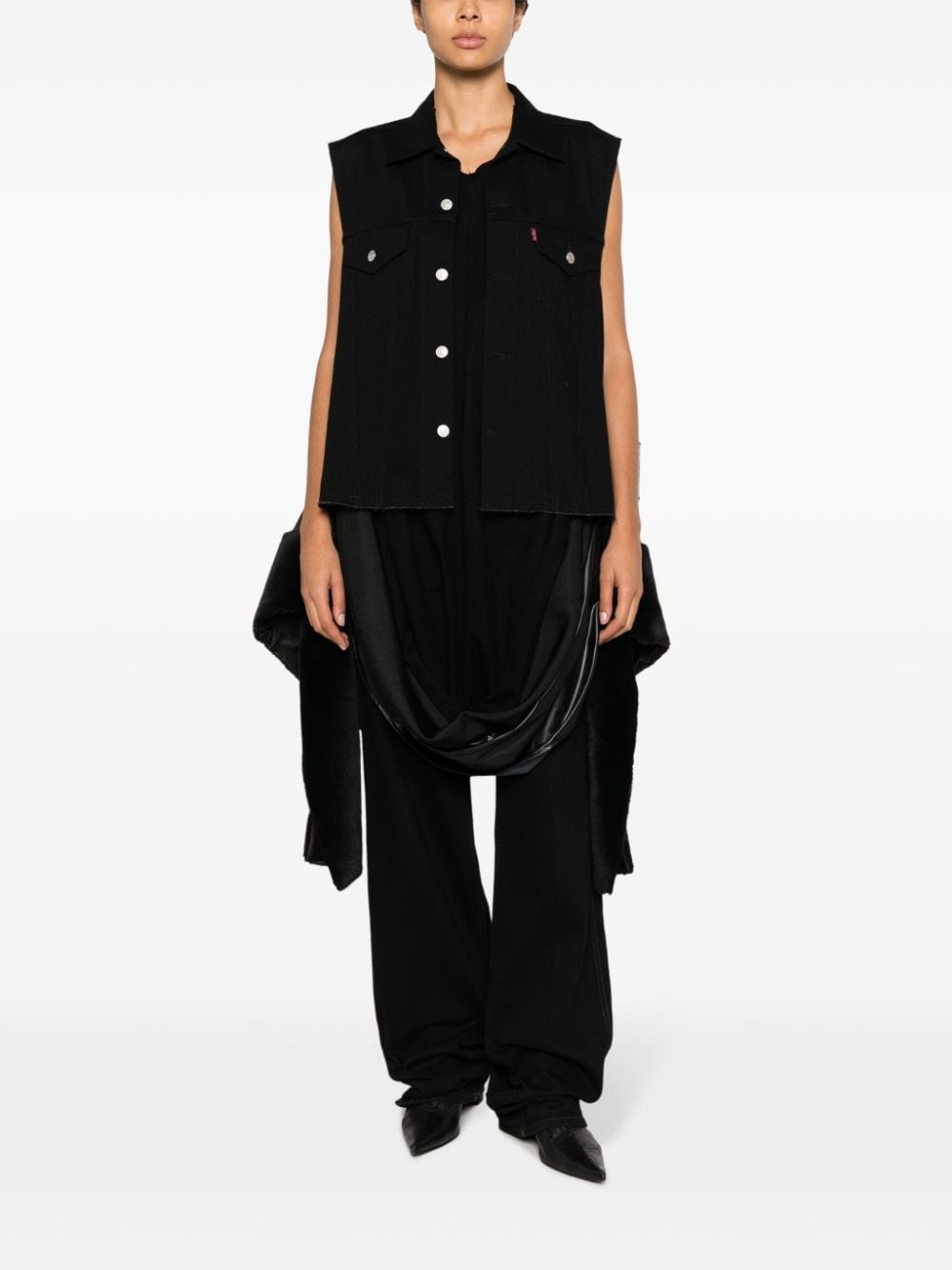draped denim vest - 2