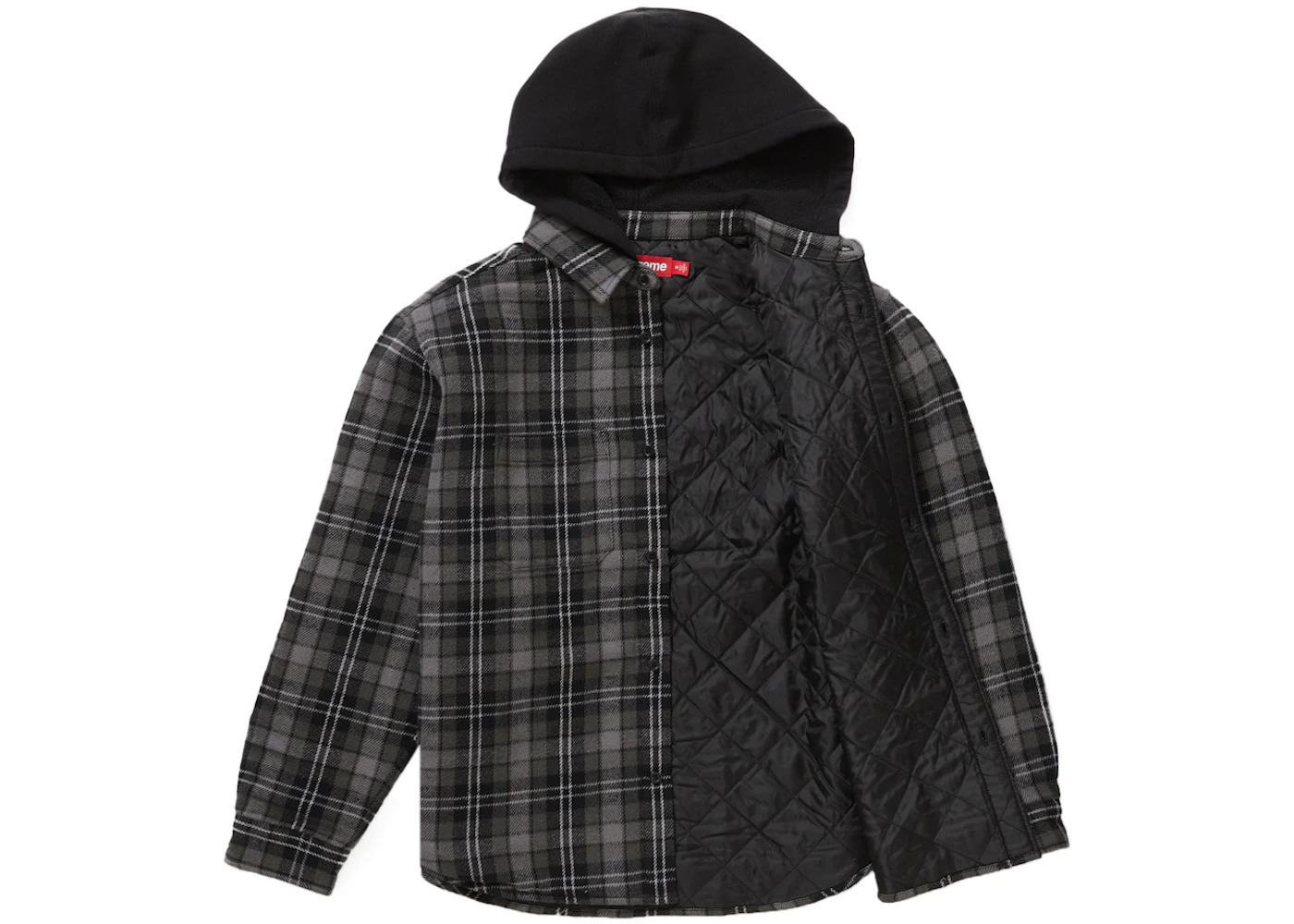 Supreme Tartan Flannel Hooded Shirt Black - 2