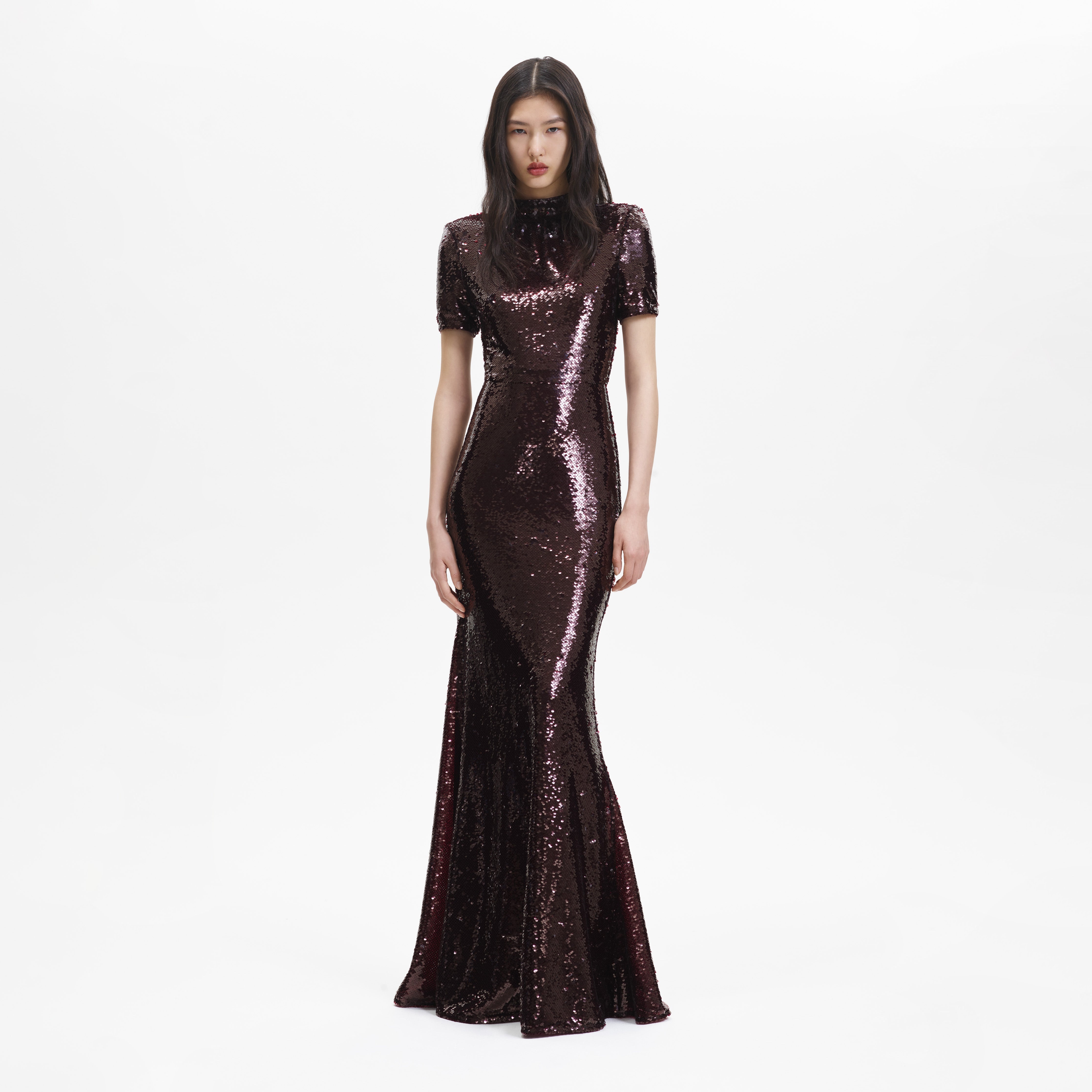 self-portrait Brown Sequin Maxi Dress - AW23-058X-BR | REVERSIBLE