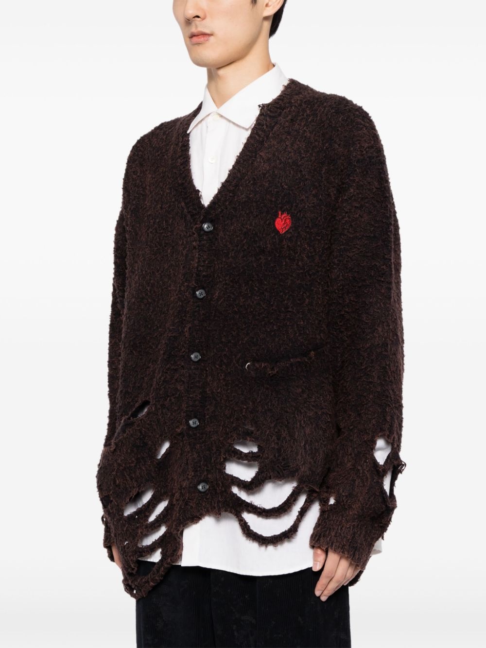 distressed-effect knitted cardigan - 3
