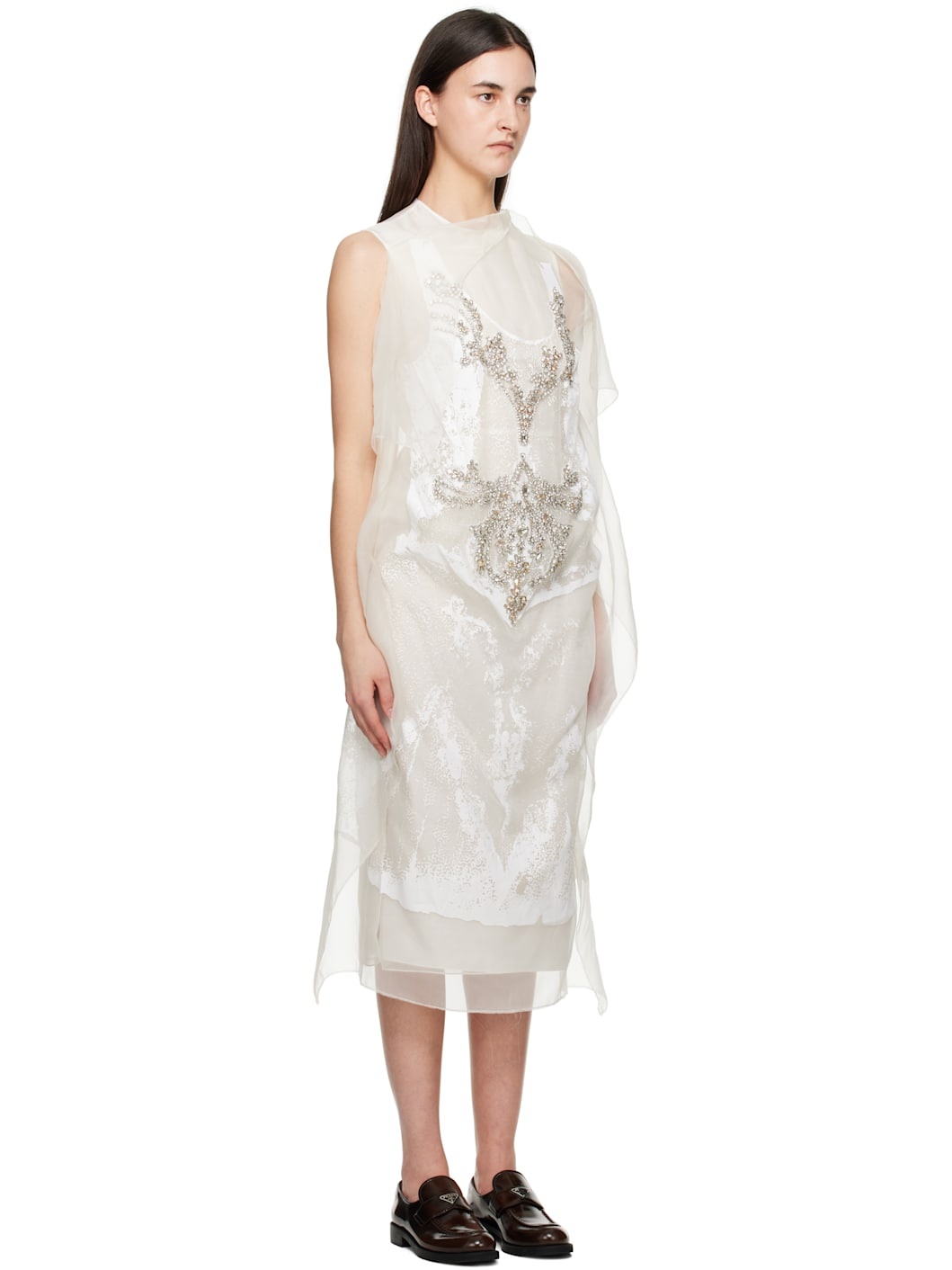 Off-White Asymmetric Cocktail Midi Dress - 2