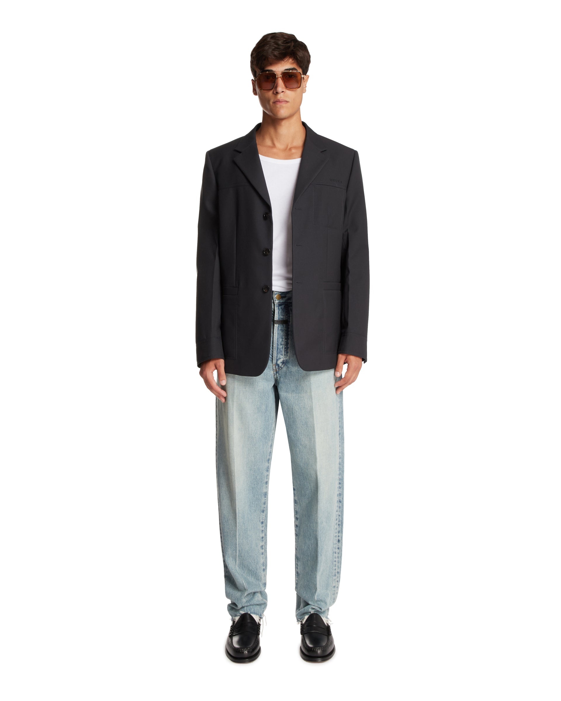 Gray Wool Twill Single-Breasted Jacket - 2
