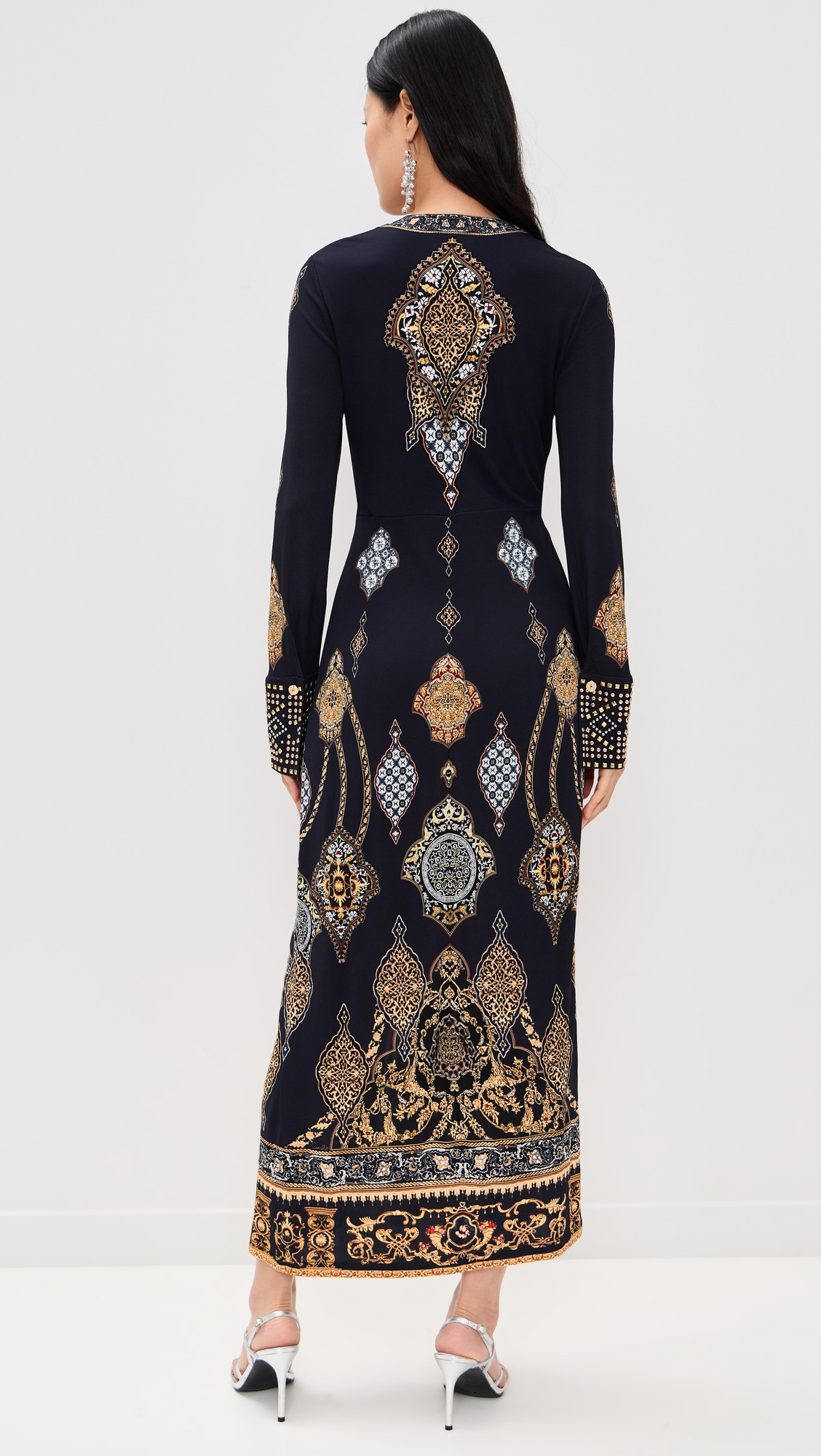 Long V Neck Twist Front Jersey Dress - 2