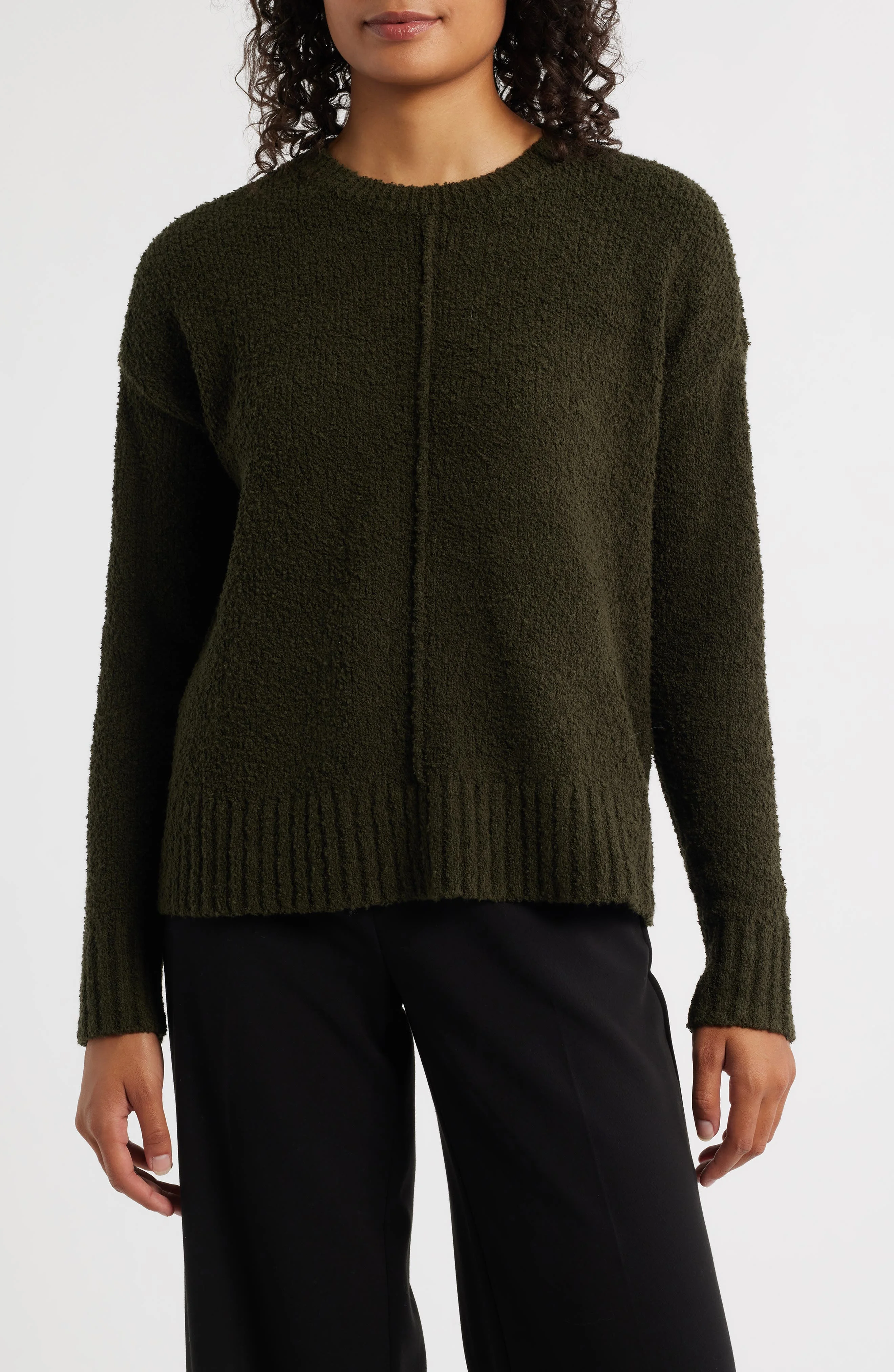 Eileen Fisher Crewneck Organic Cotton & Wool Blend Sweater in Woodland at Nordstrom - 1