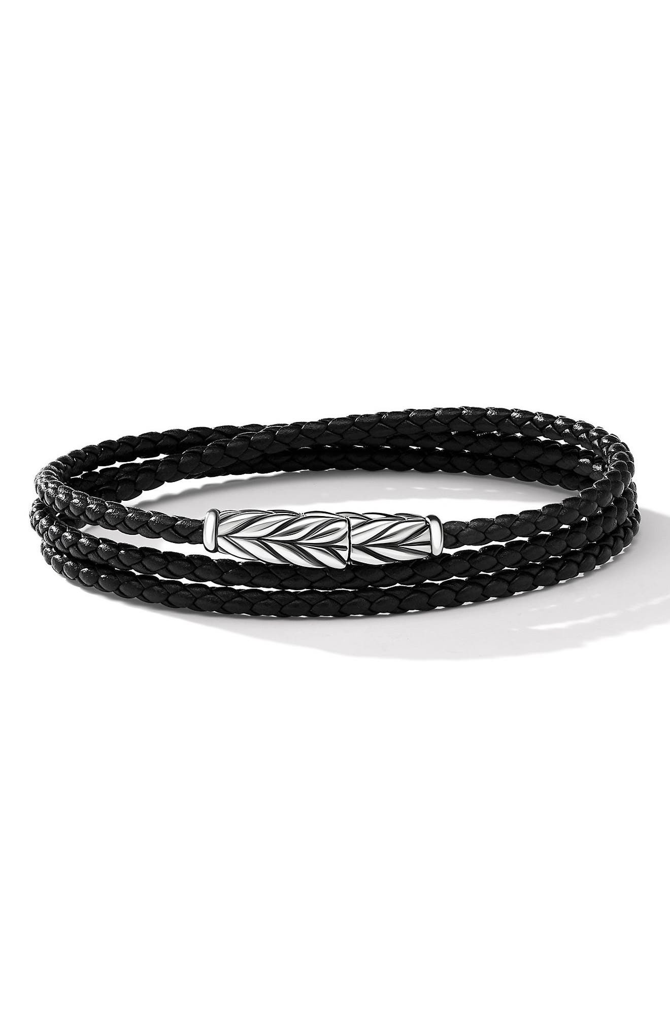 David Yurman Men's Chevron Triple Wrap Bracelet in Black Leather at Nordstrom - 1