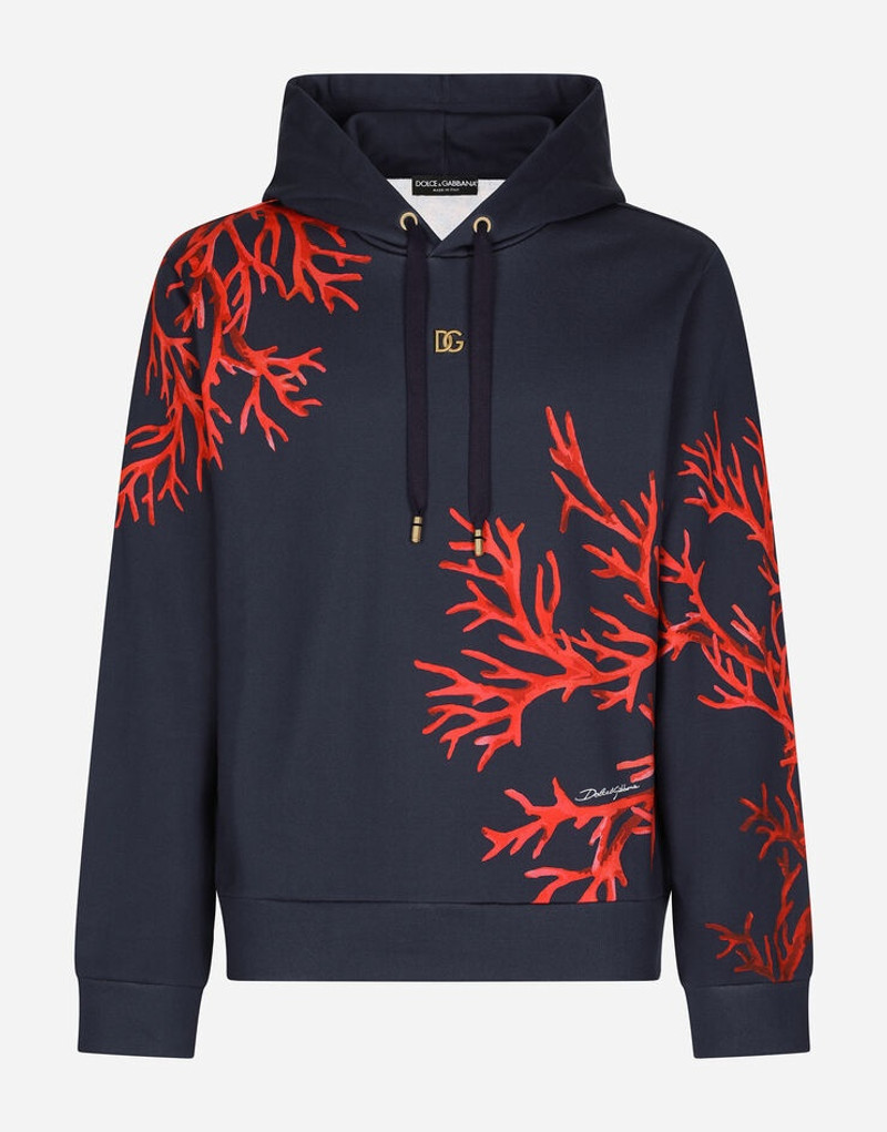 Jersey hoodie with coral print 1