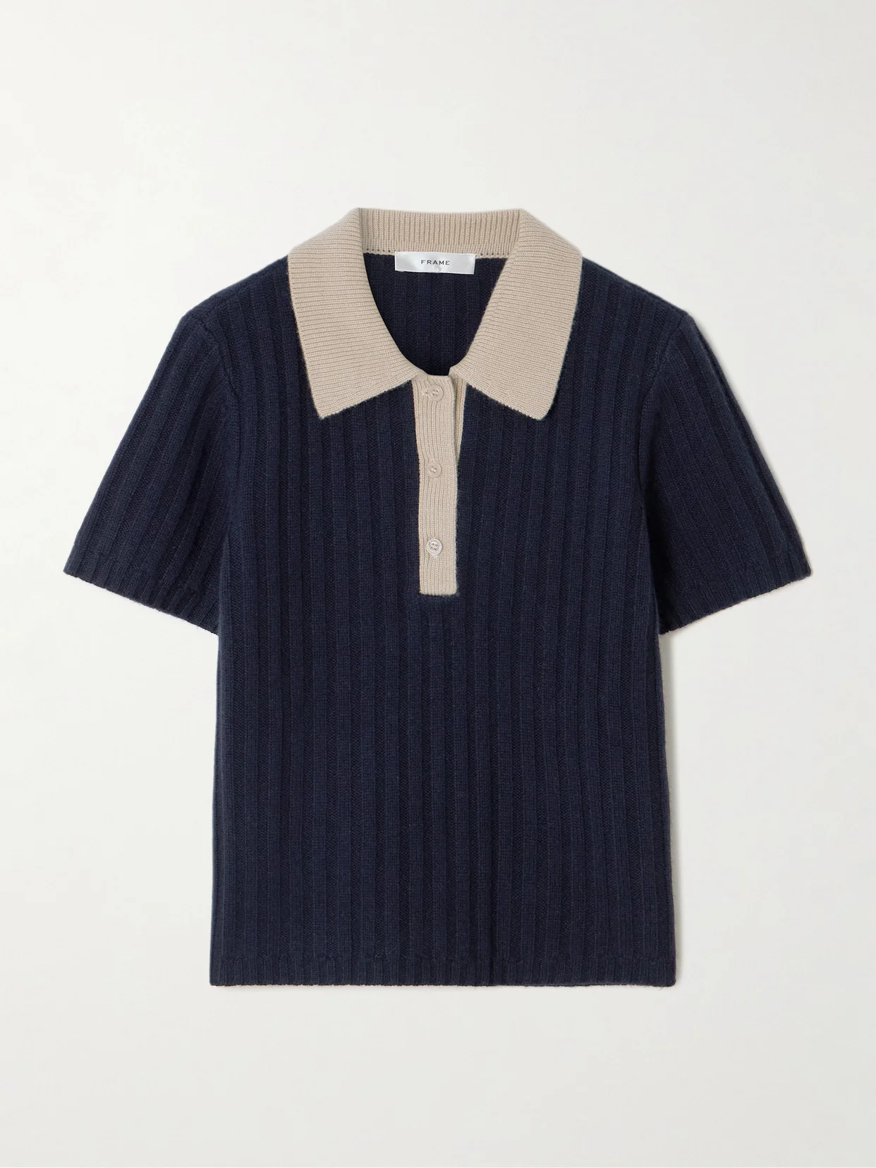 Two-tone Ribbed Cashmere Polo Shirt - 1