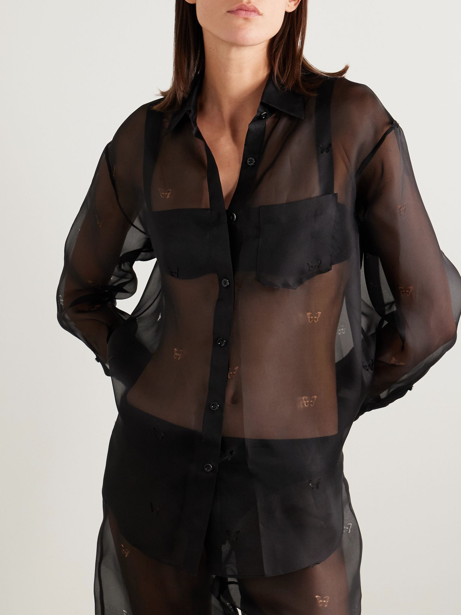 Laser-cut silk-organza shirt Black - 3