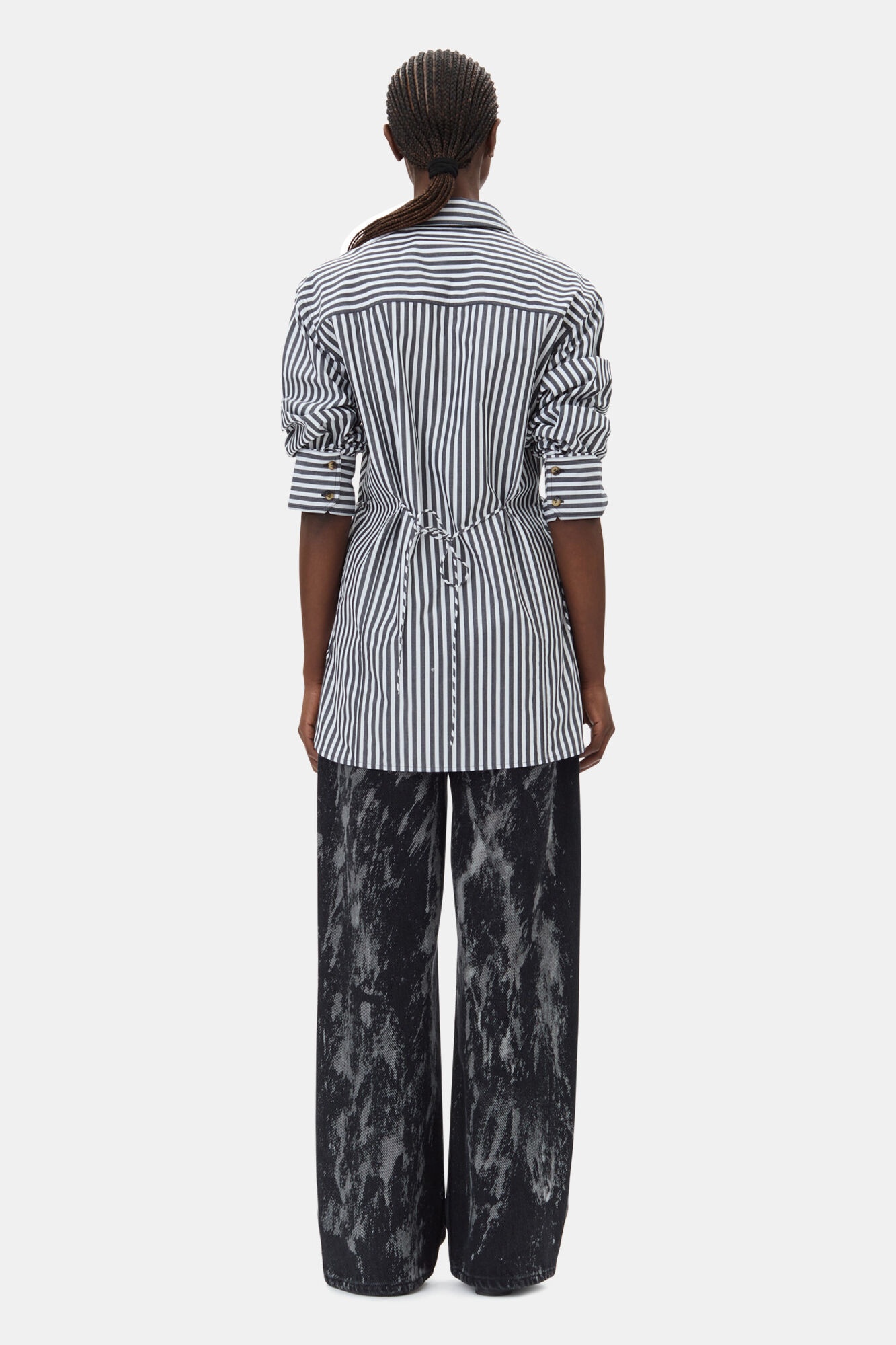 STRIPE COTTON OVERSIZED TIE STRING SHIRT - 5