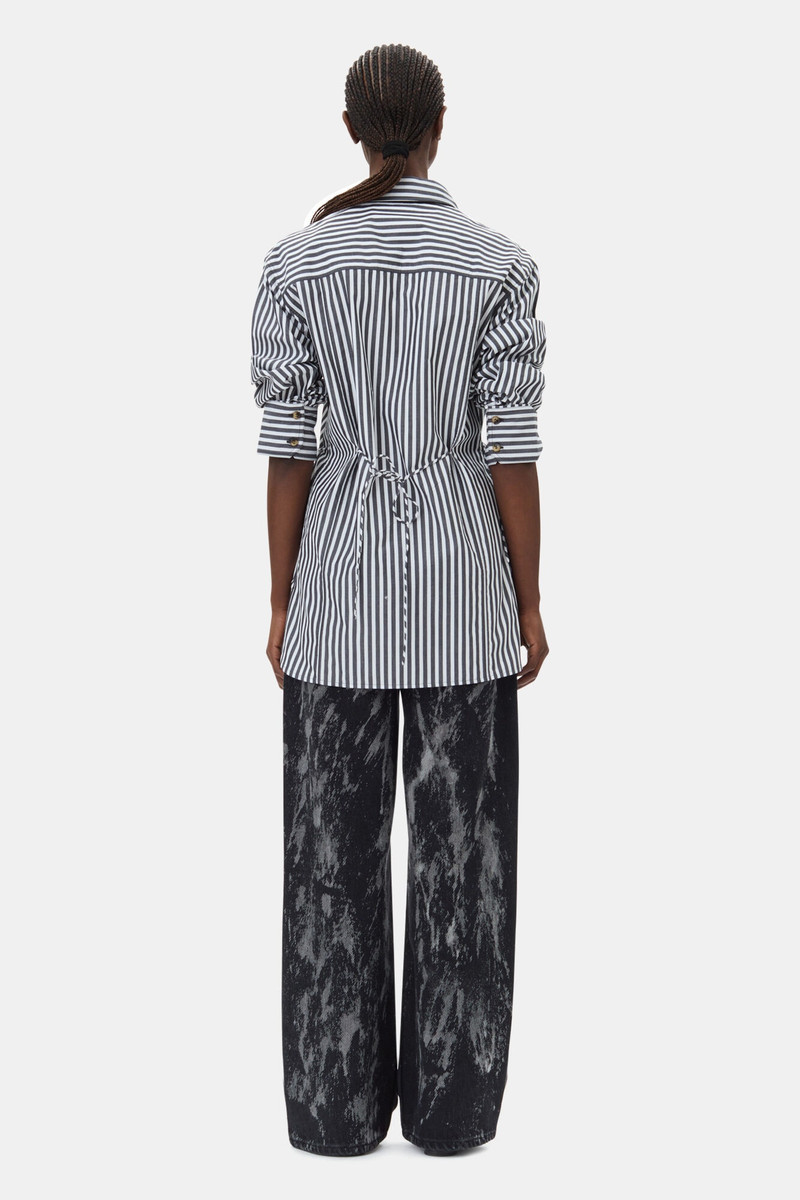 STRIPE COTTON OVERSIZED TIE STRING SHIRT 5
