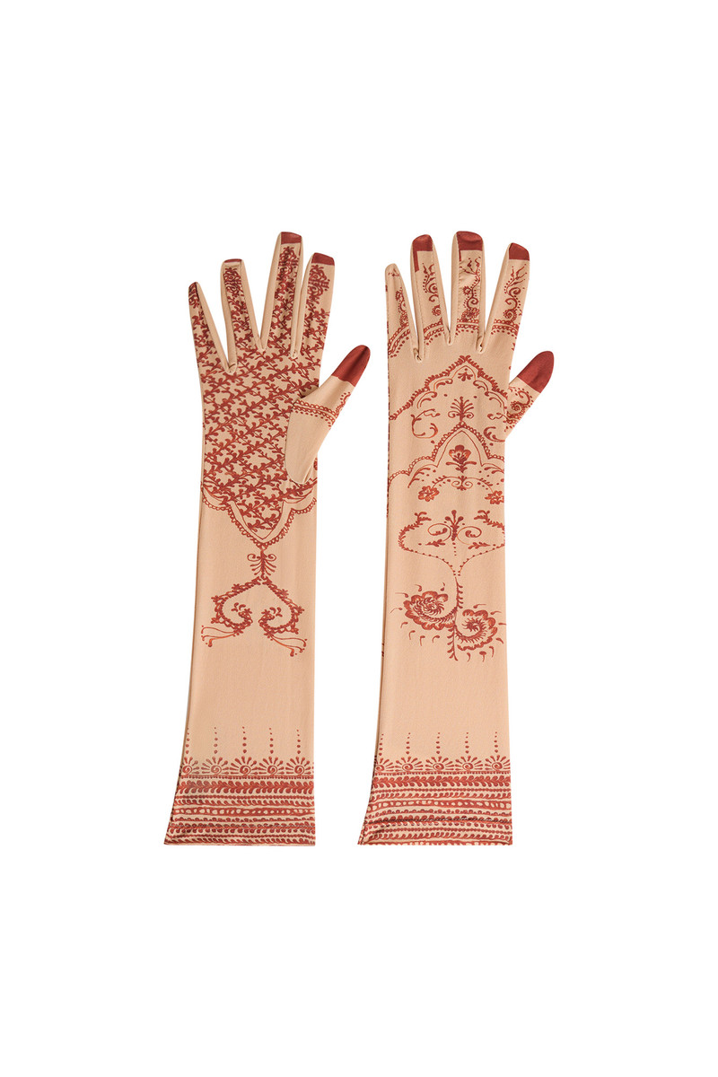Regenerated Henna Print Long Gloves 1