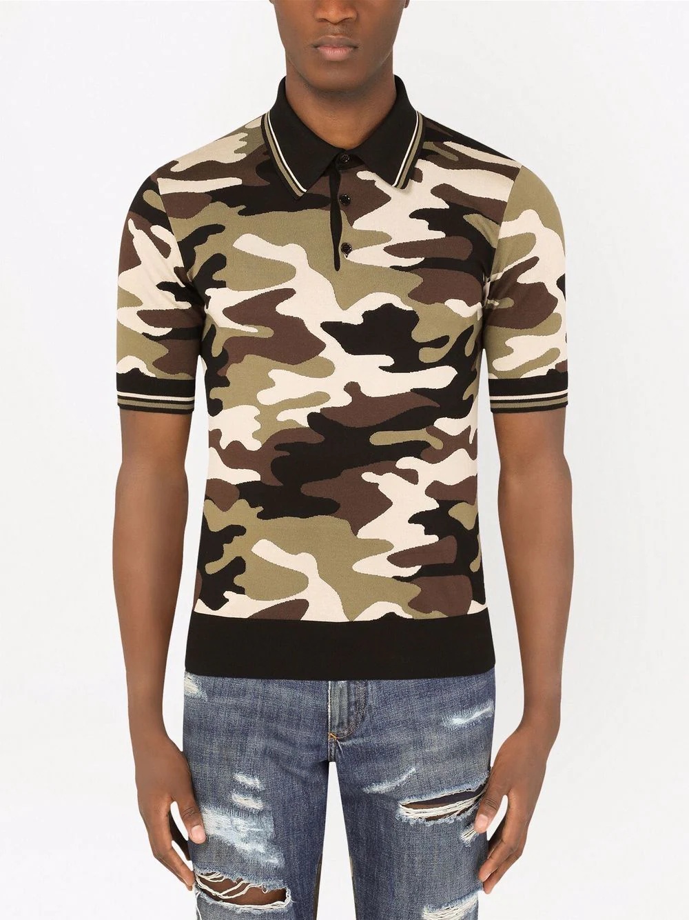 camouflage-pattern silk polo shirt - 3