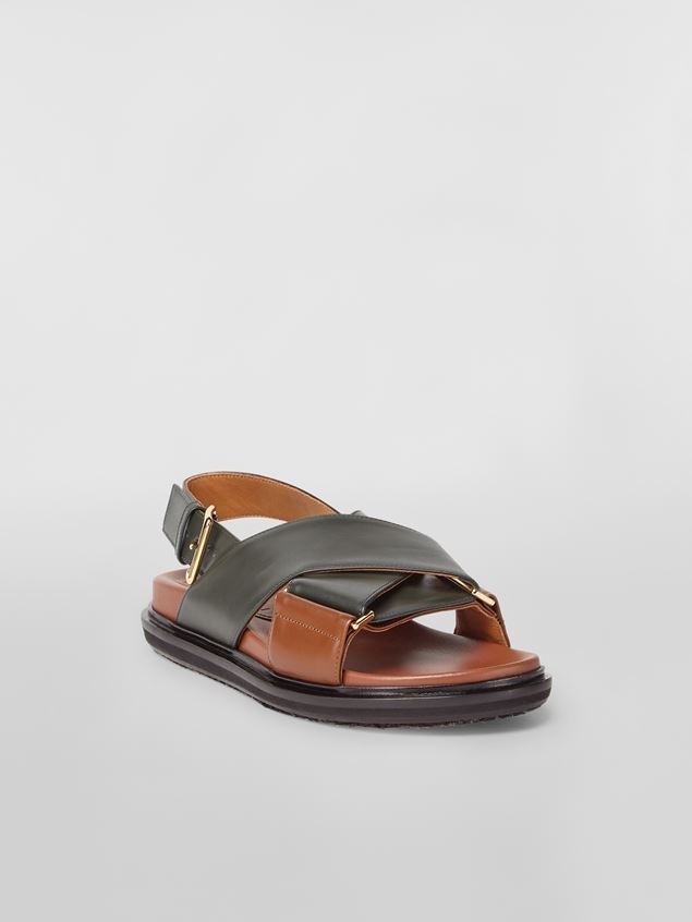 CRISS-CROSS FUSSBETT IN BLUE AND BROWN CALFSKIN - 2