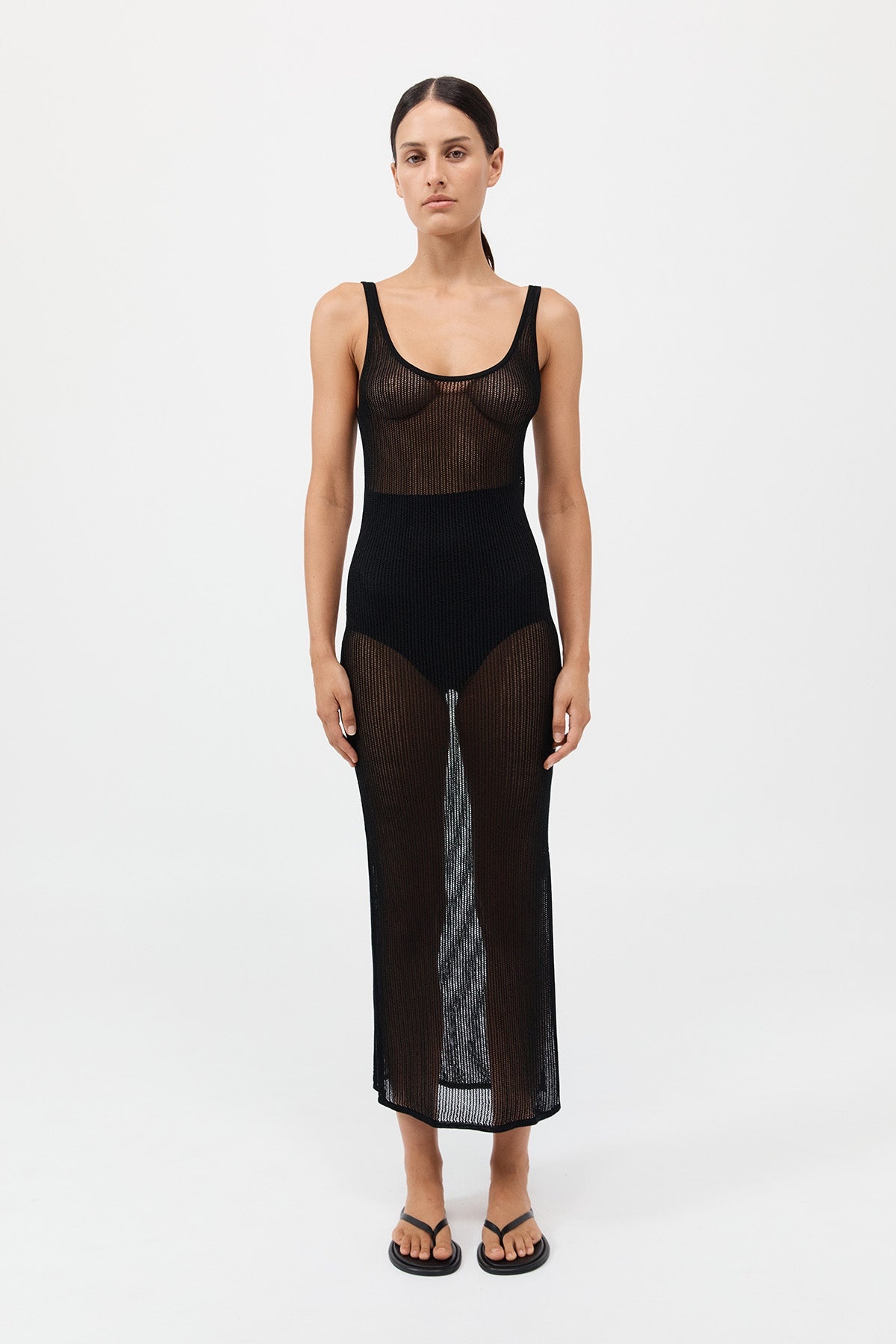 Fine Crochet Tank Dress - Black - 2