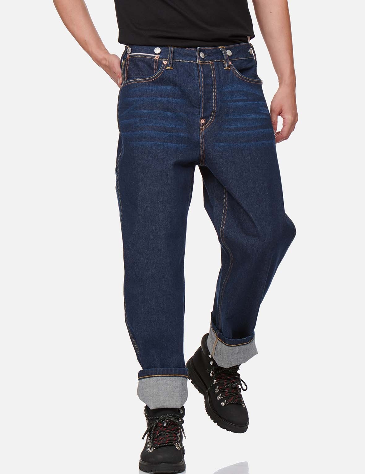SEAGULL AND KANJI EMBROIDERED REGULAR STRAIGHT FIT WORKER JEANS #2008 - 4