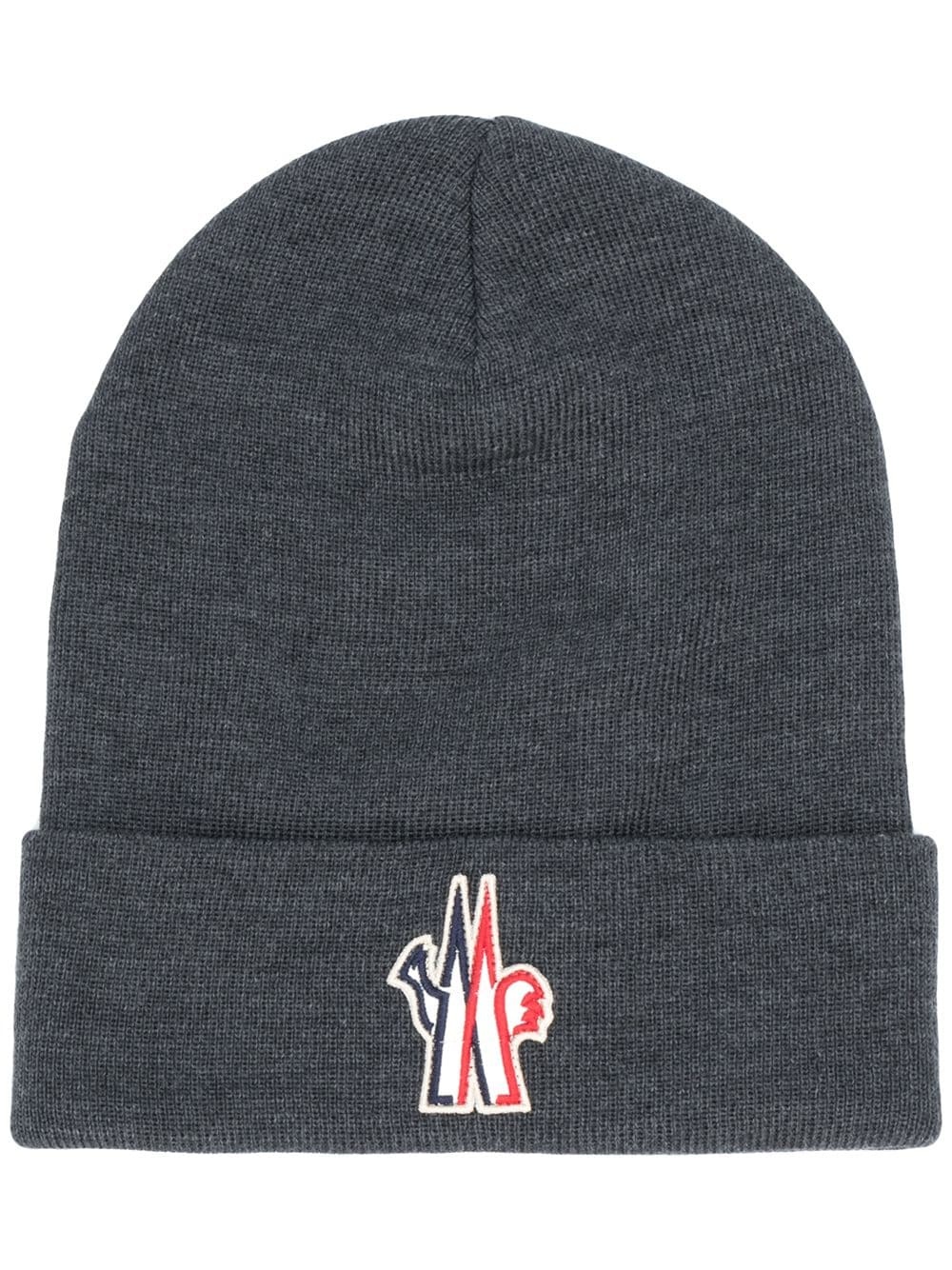 logo patch knitted beanie - 1