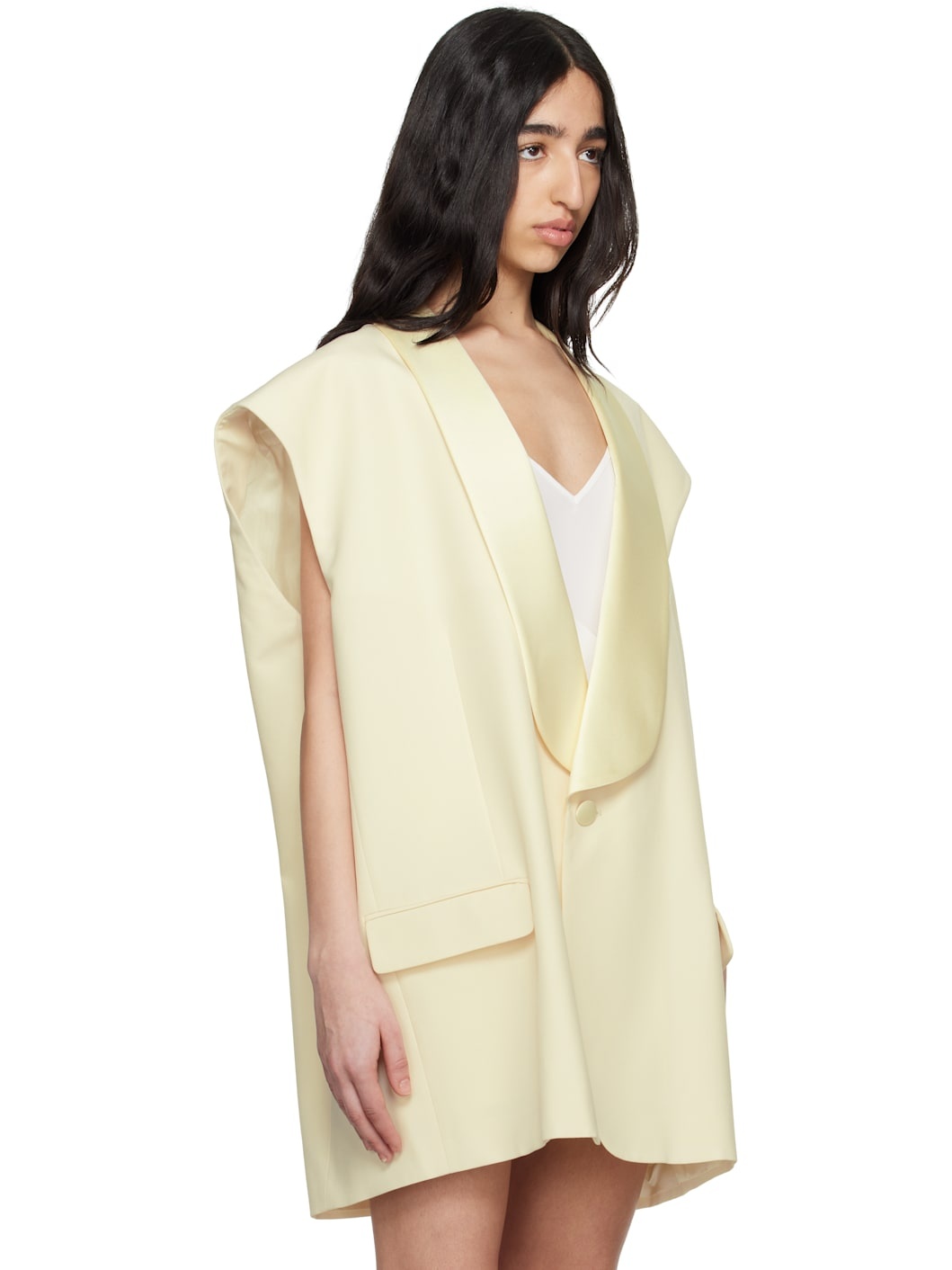 Off-White Satin Lapel Vest - 2