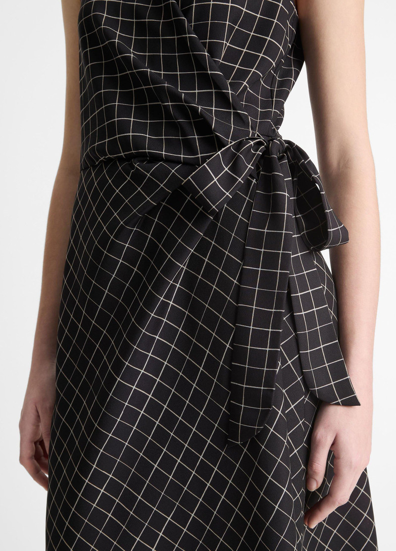 Trellis Plaid Draped Sleeveless Wrap Dress 4