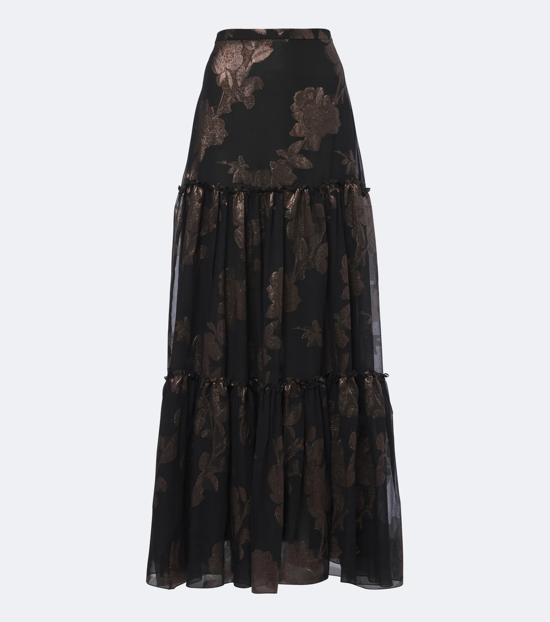 Tiered silk-blend fil coupé maxi skirt - 1