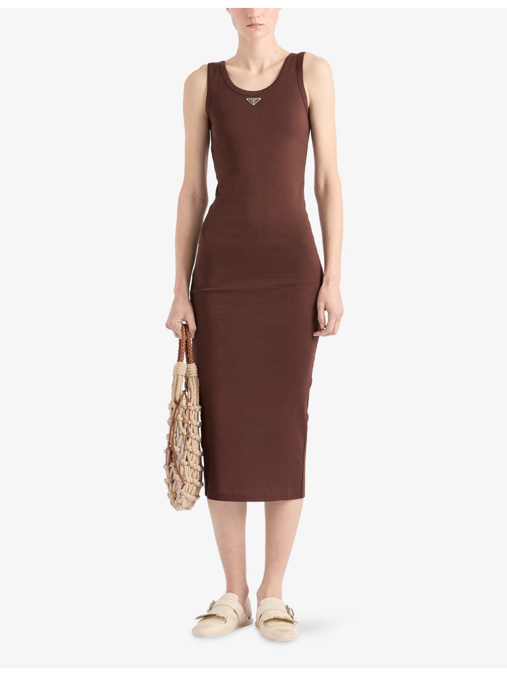 Brand-plaque slim-fit cotton midi dress - 2