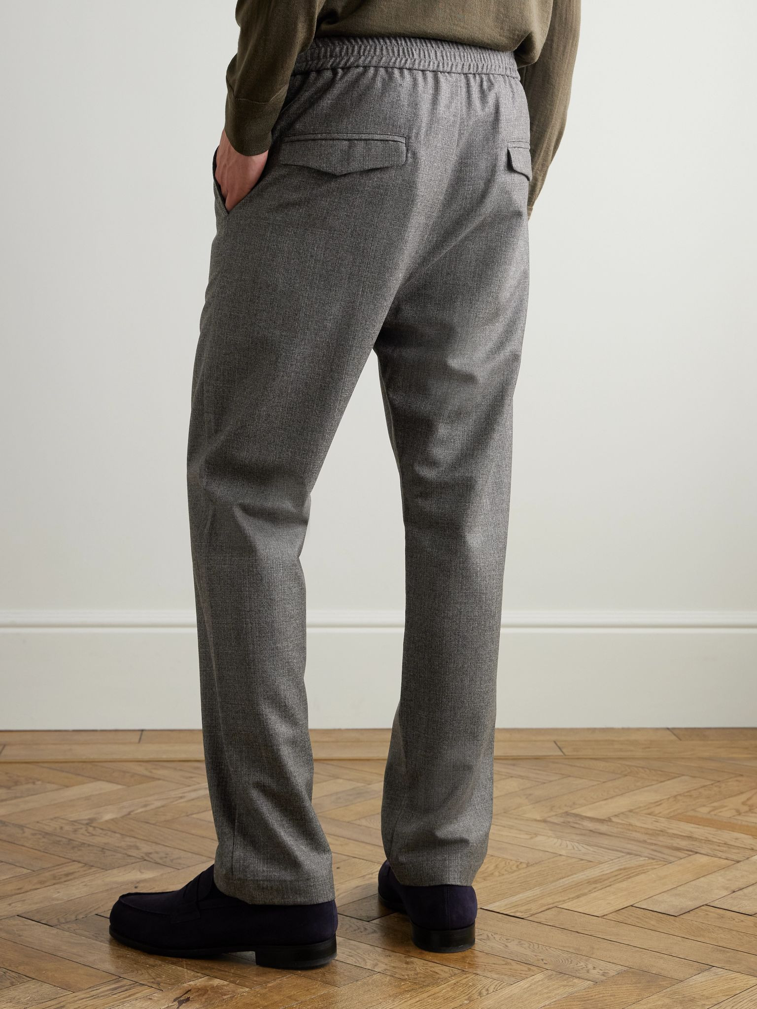 Straight-Leg Virgin Wool Drawstring Trousers Brown - 4